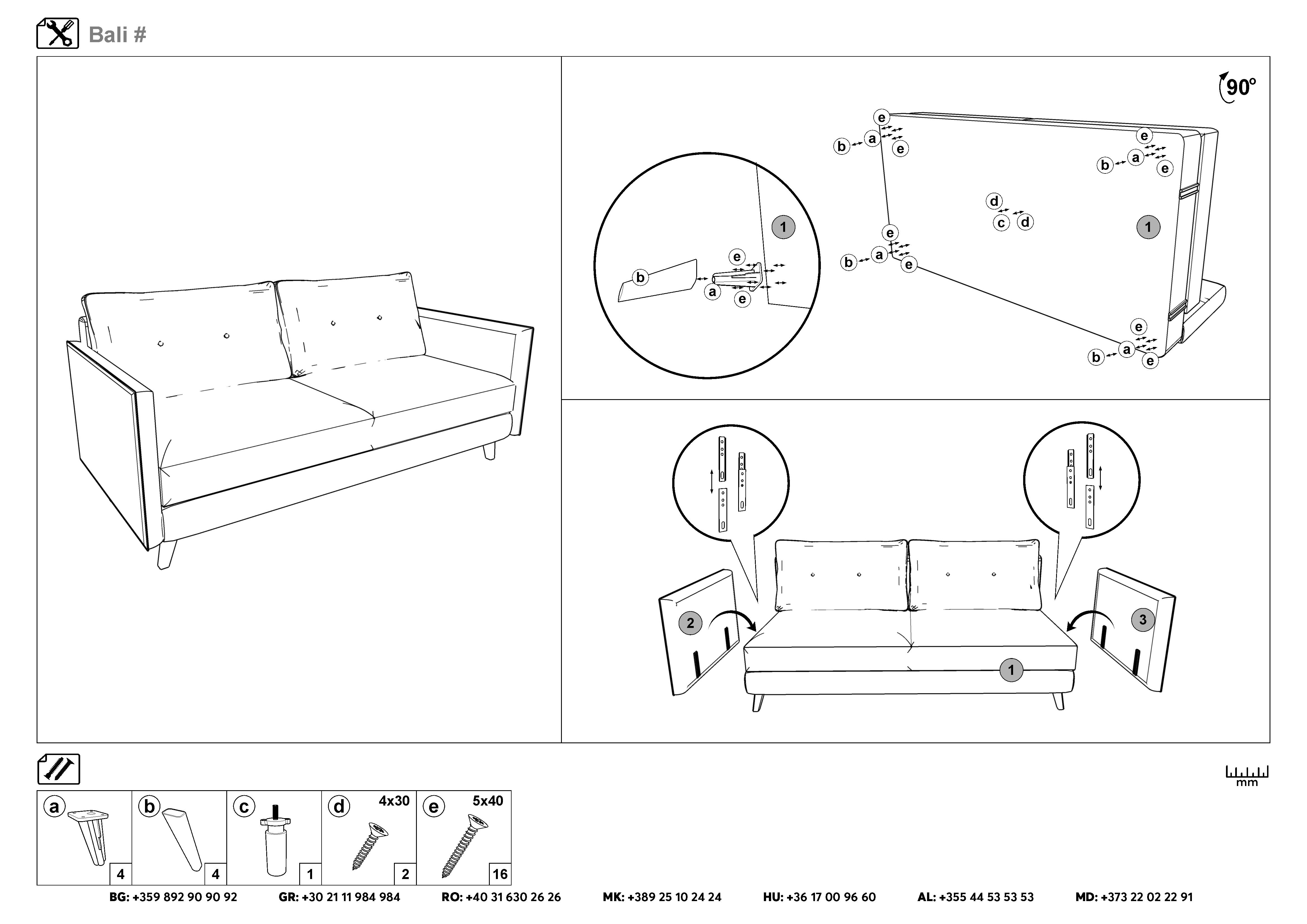 Монтажна схема на продукт - Canapea extensibila Bali