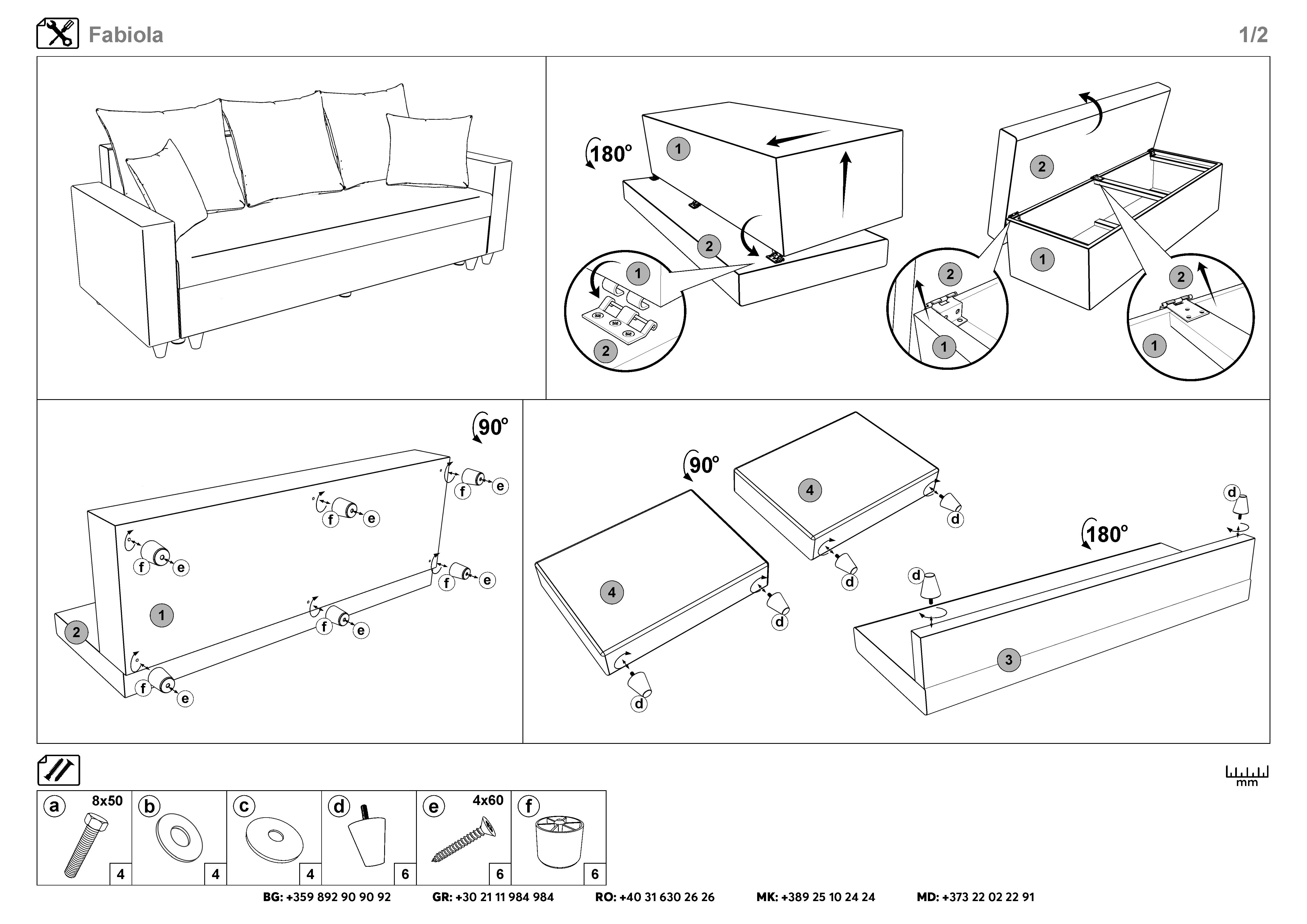 Монтажна схема на продукт - Canapea extensibila Fabiola