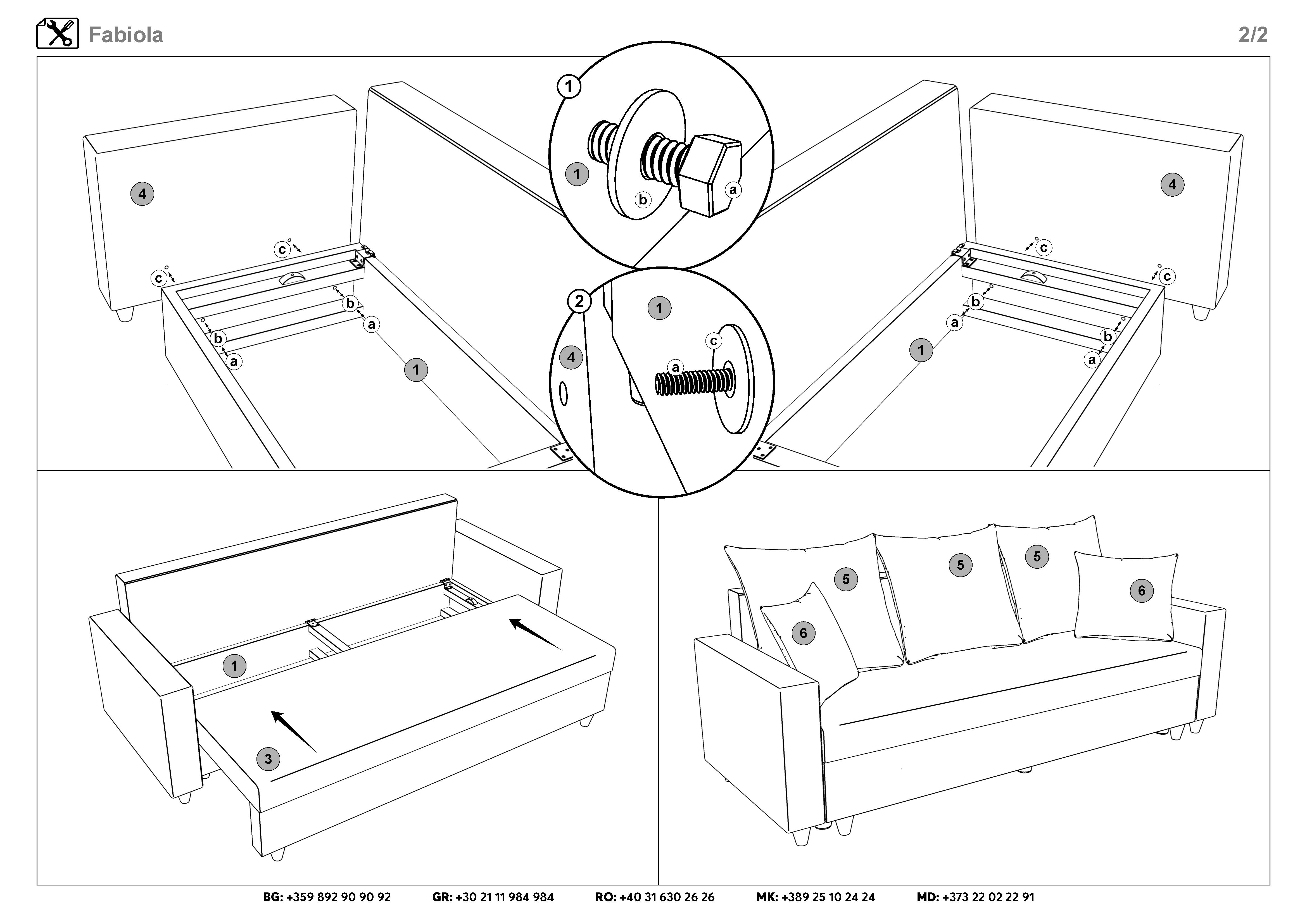 Монтажна схема на продукт - Canapea extensibila Fabiola