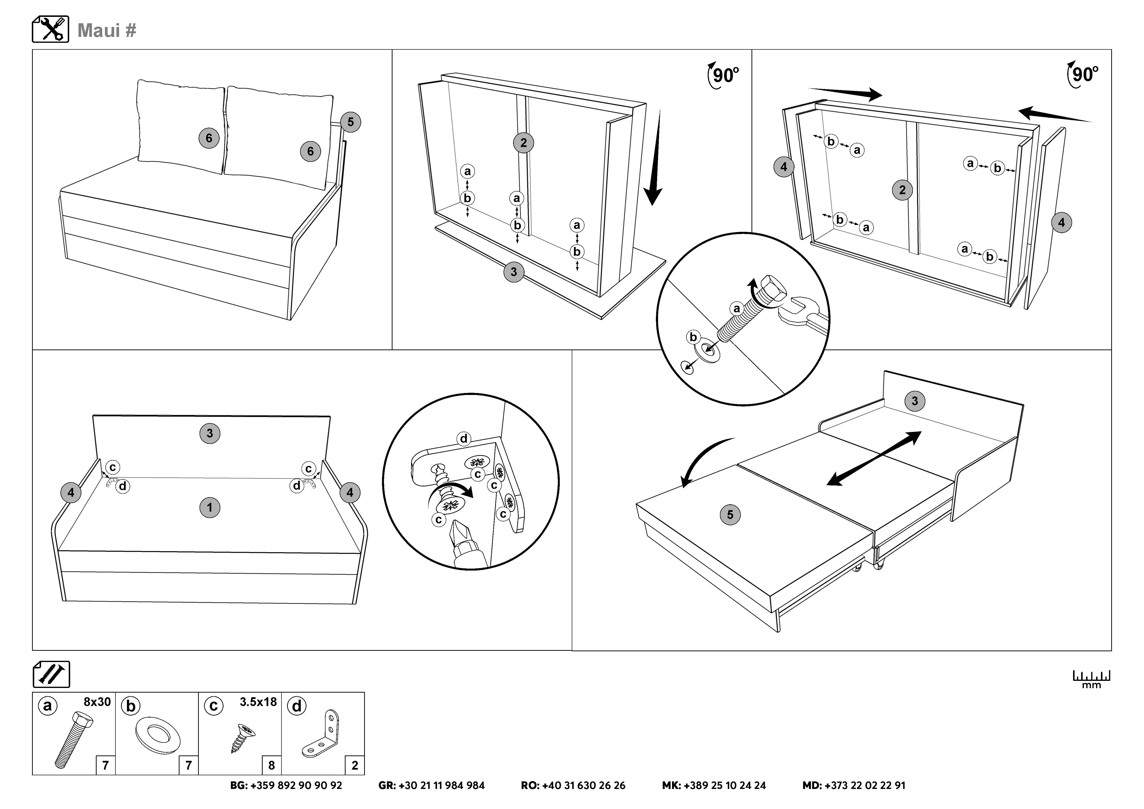Монтажна схема на продукт - Canapea extensibila Mauwi