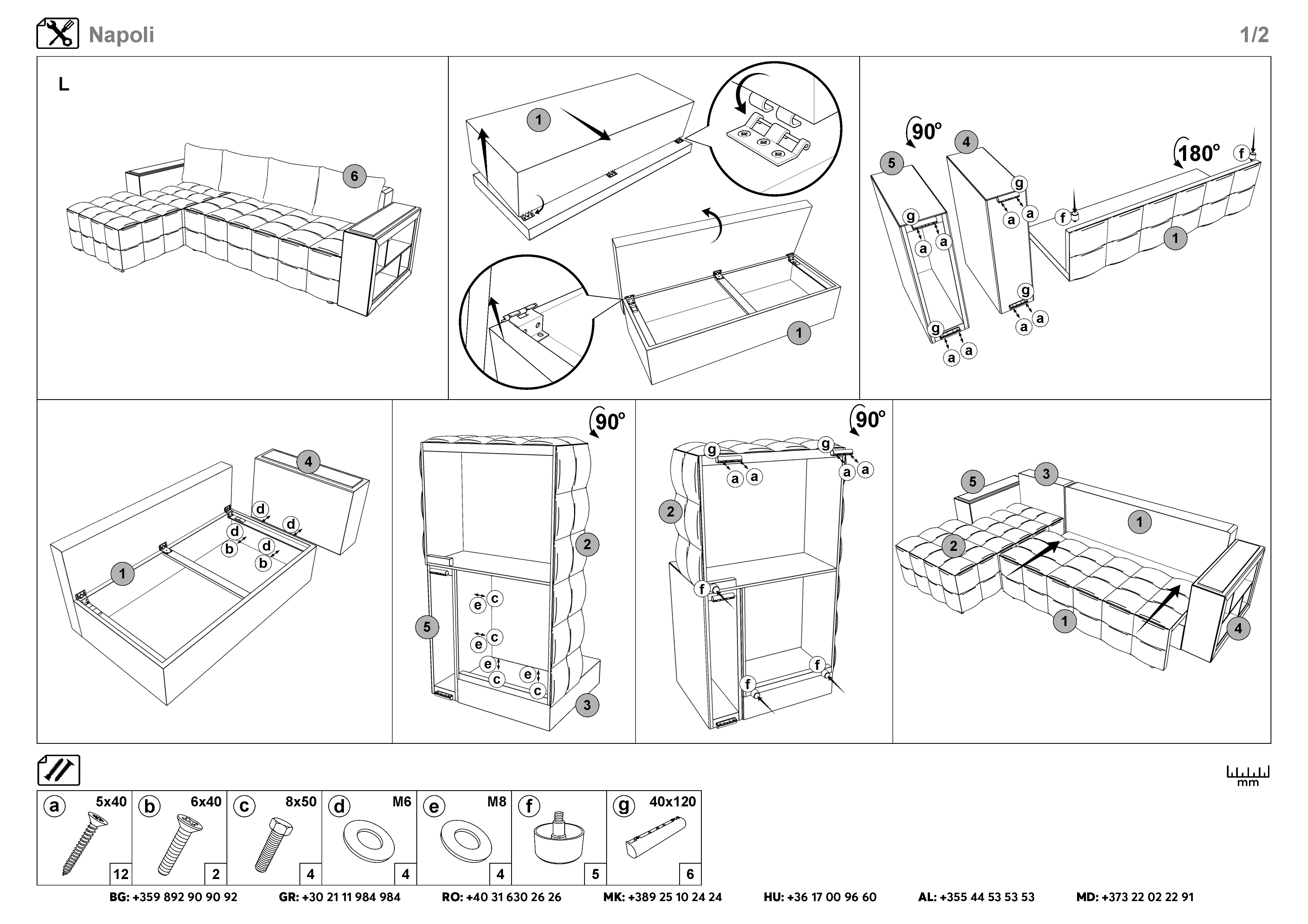 Монтажна схема на продукт - Coltar extensibil Napoli cu brat etajera