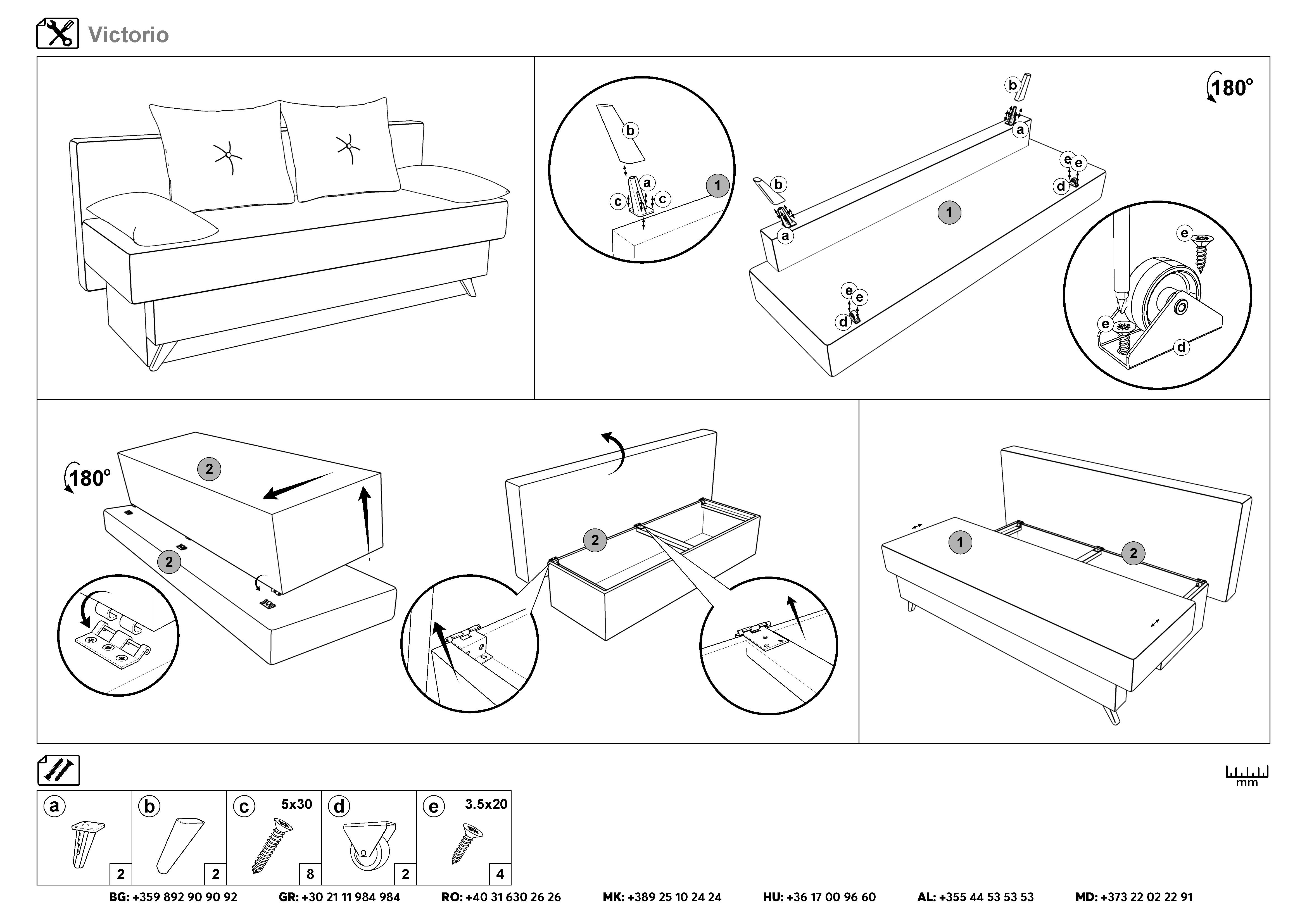Монтажна схема на продукт - Canapea extensibila Victorio
