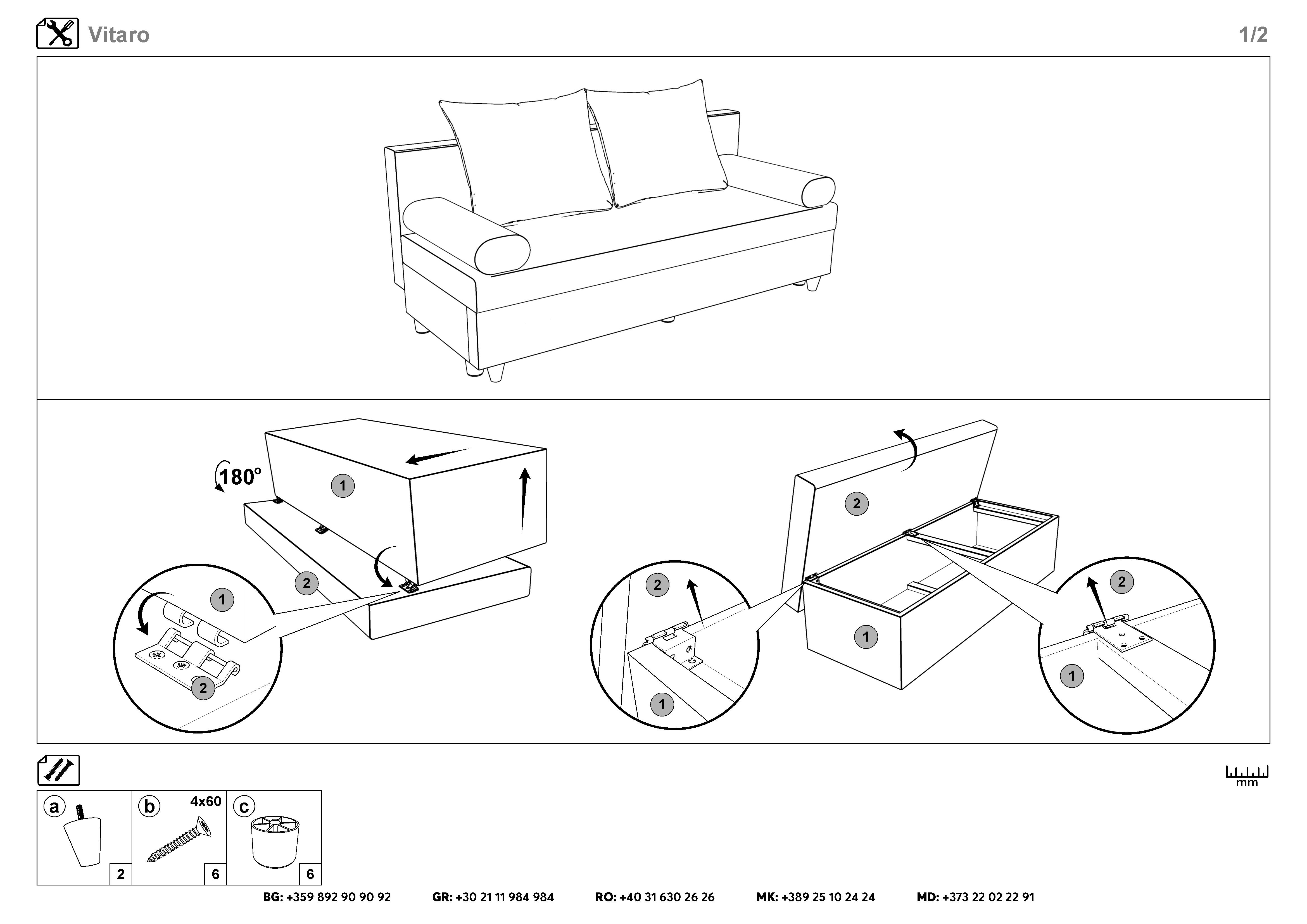 Монтажна схема на продукт - Canapea extensibila Vitaro