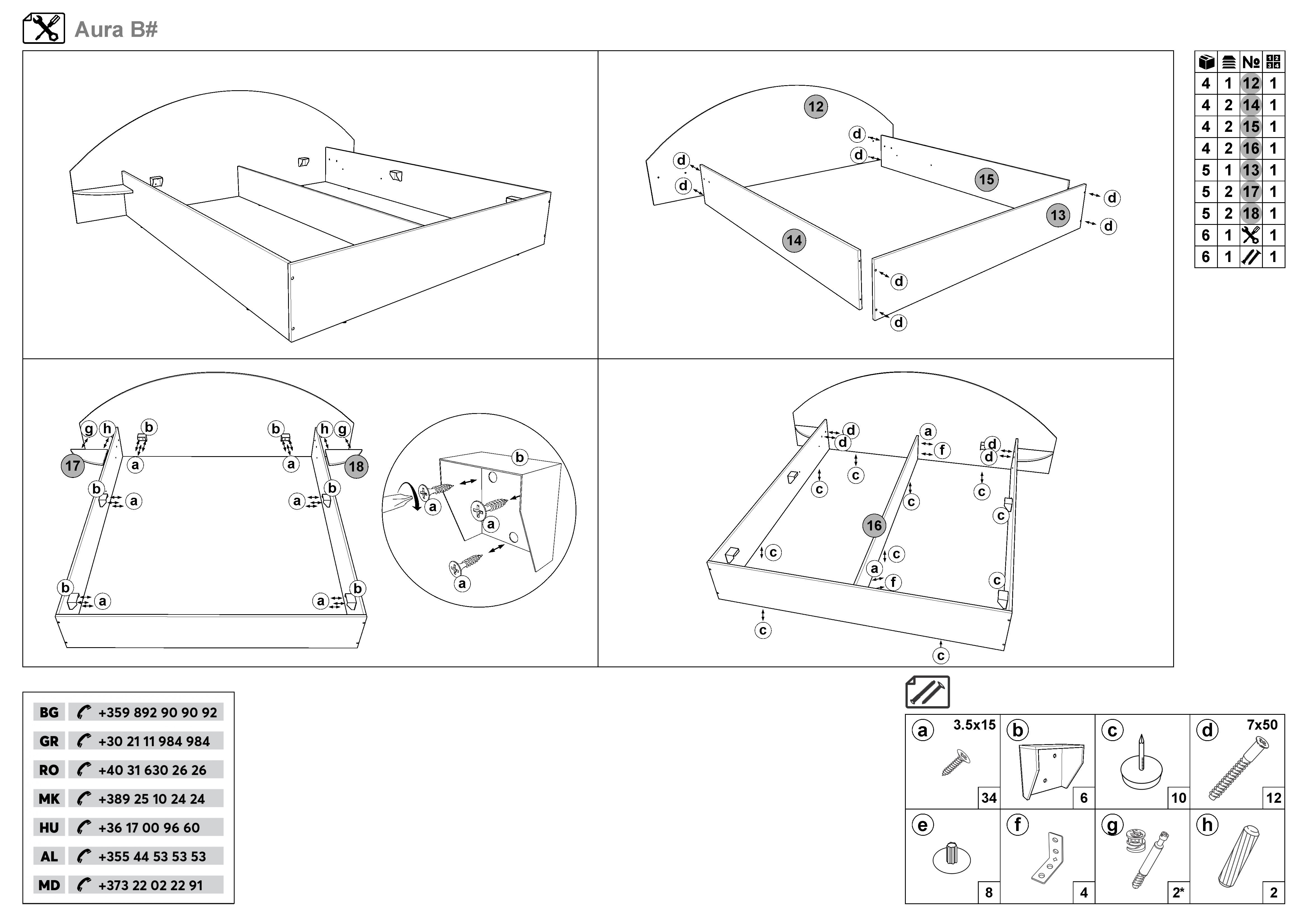 Монтажна схема на продукт - Set dormitor 160/200 Aura + saltea