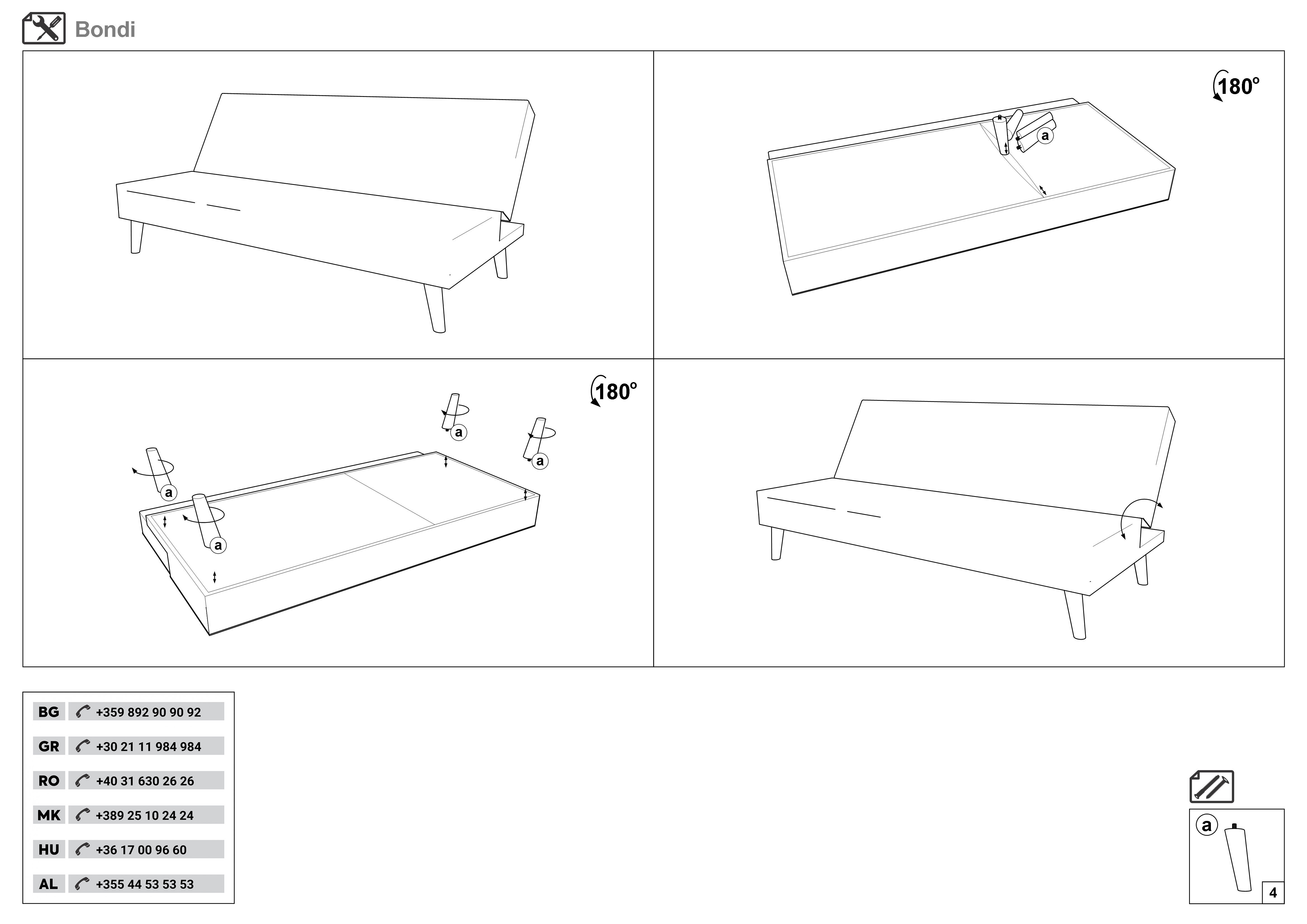 Монтажна схема на продукт - Canapea extensibila click-clack Bondi