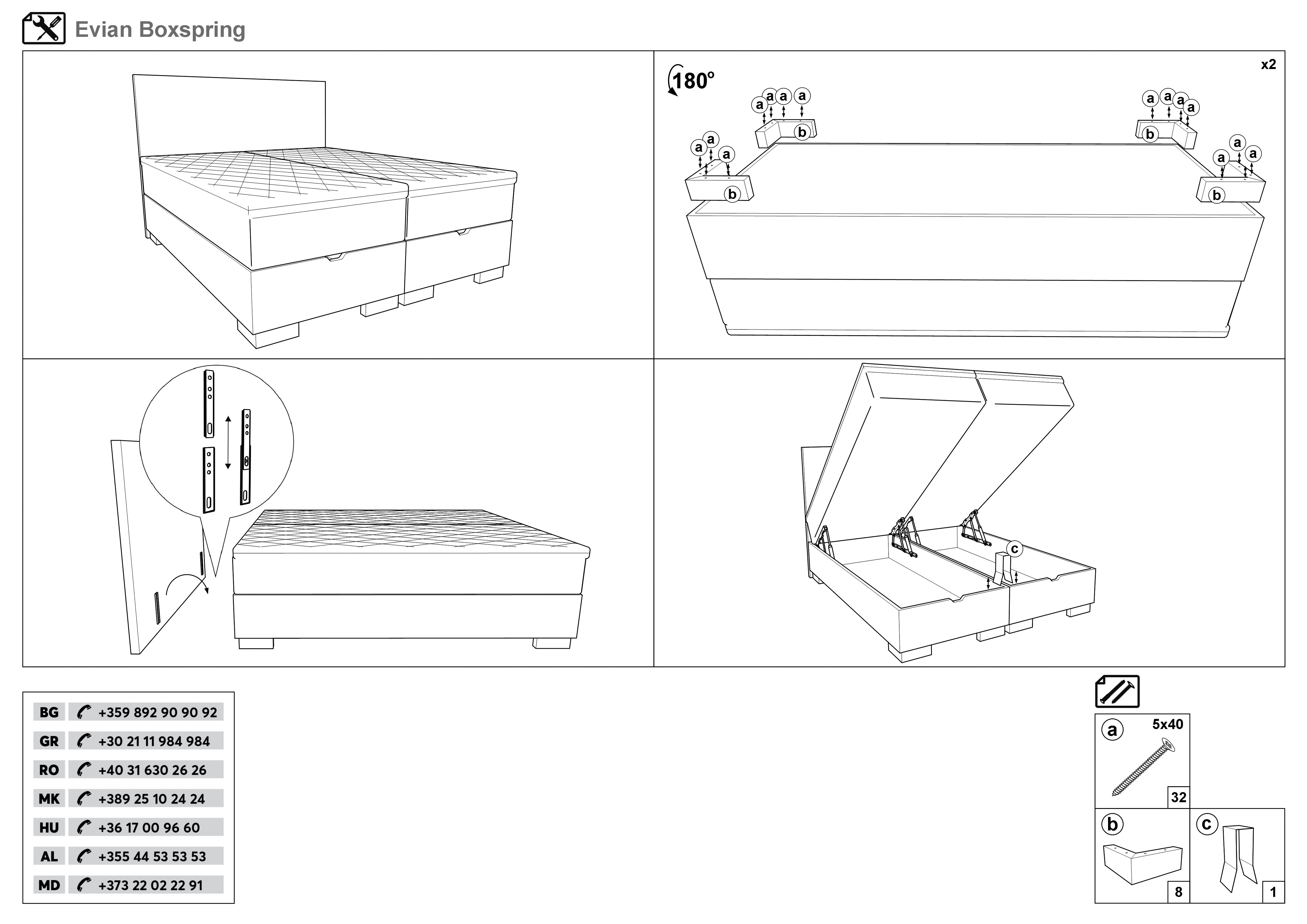 Монтажна схема на продукт - Pat dublu Boxspring 160/200 Evian