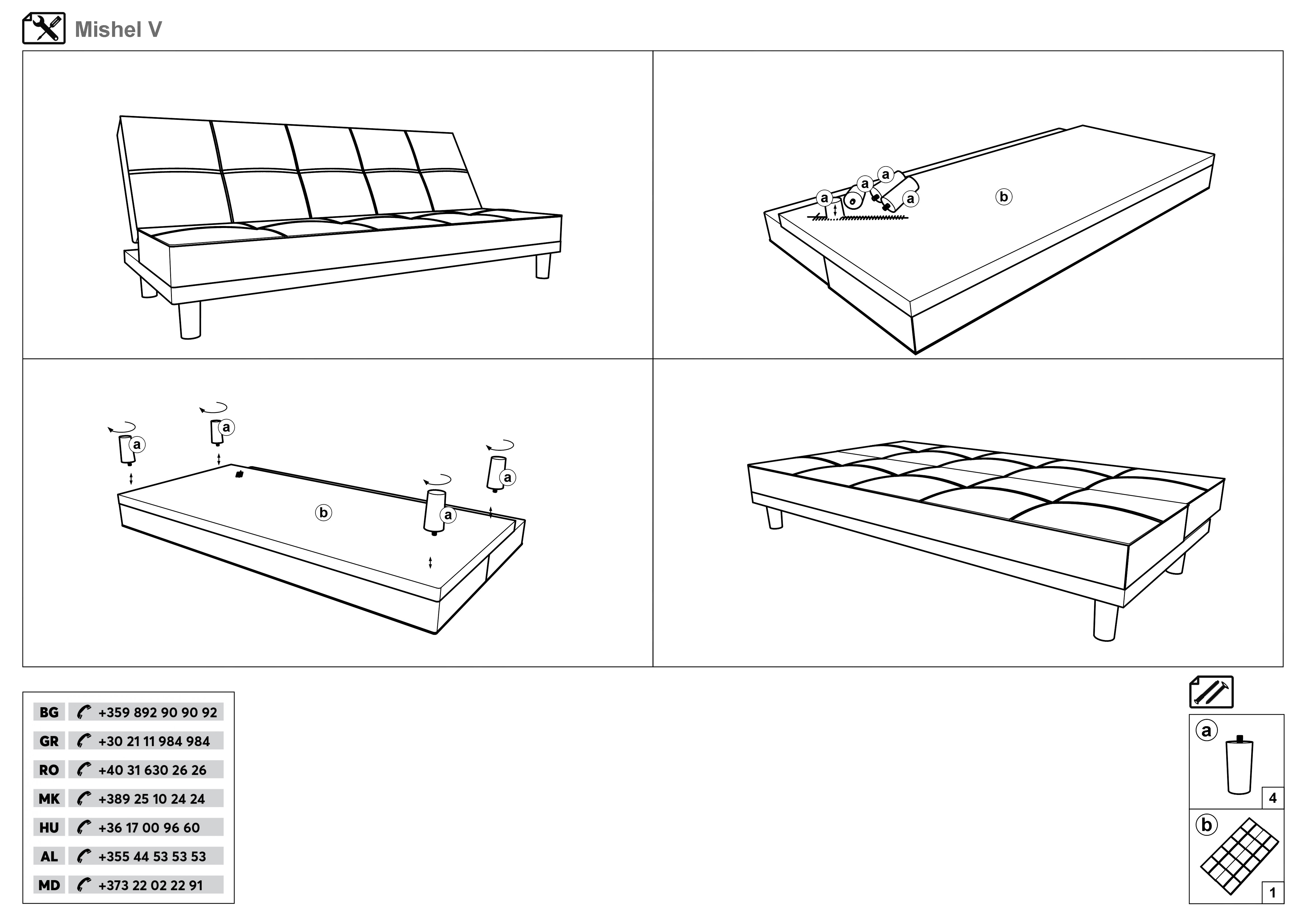 Монтажна схема на продукт - Canapea extensibila click- clack Mishel V