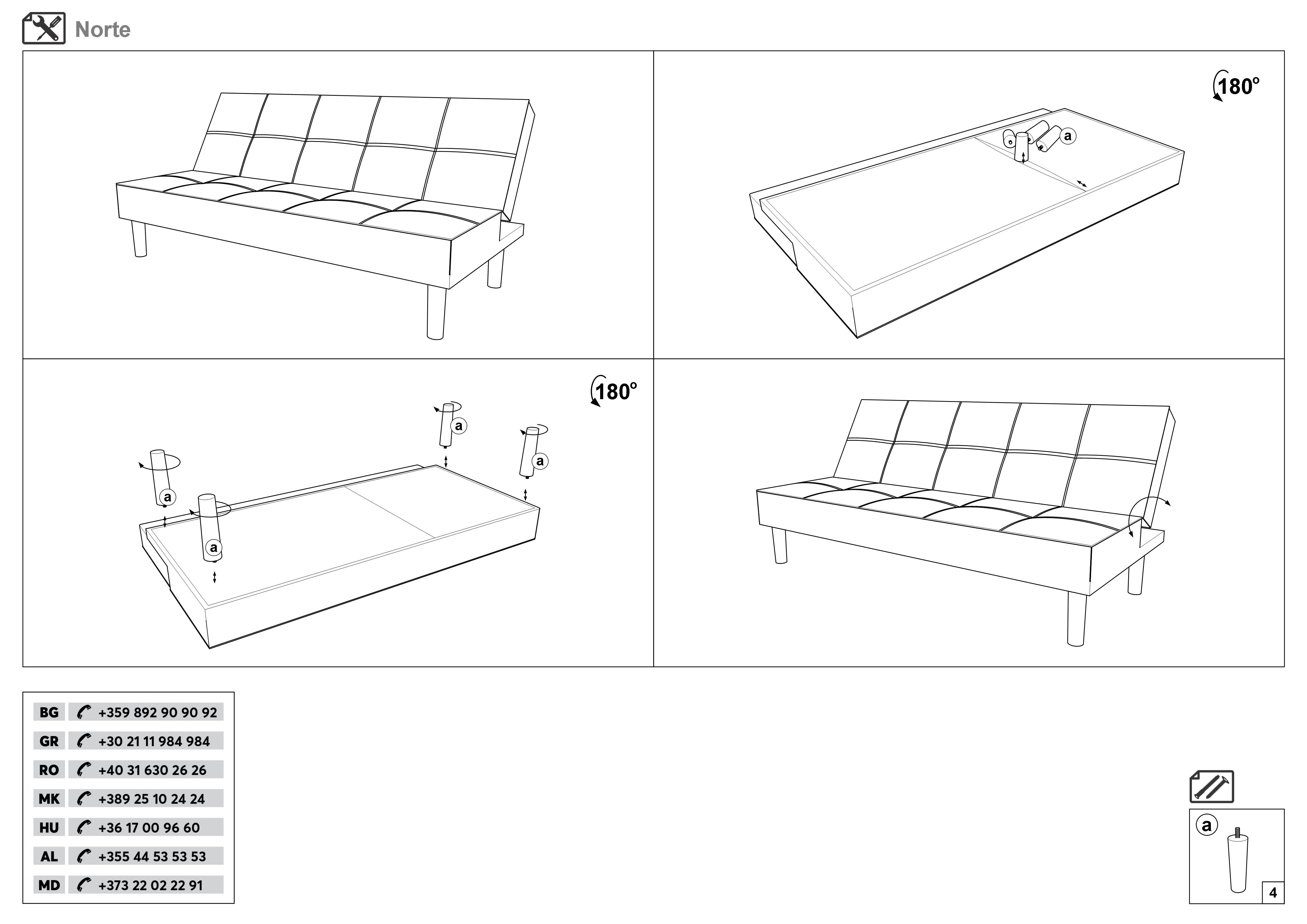 Монтажна схема на продукт - Canapea extensibila click- clack Norte