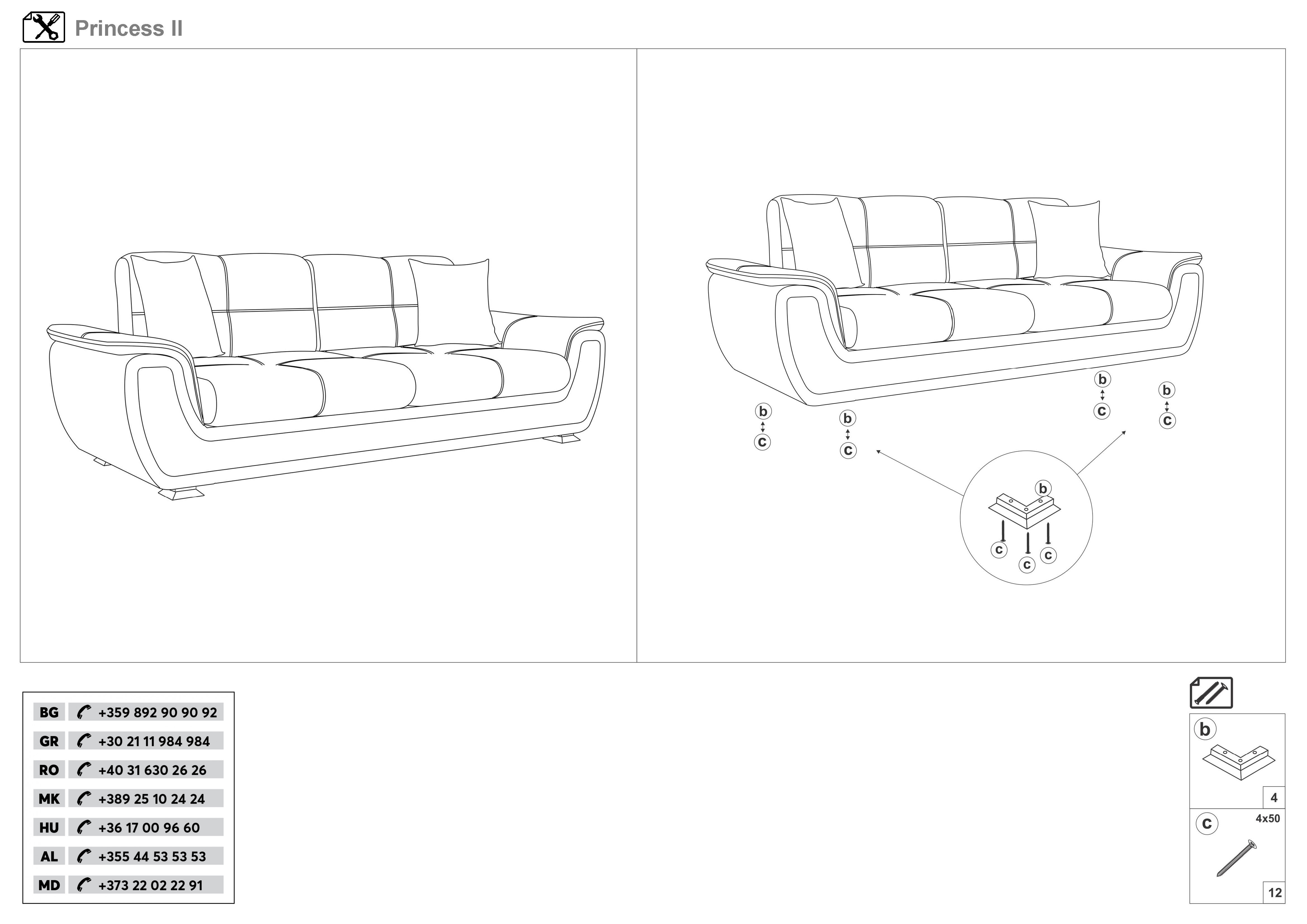 Монтажна схема на продукт - Canapea extensibila click- clack Princess II