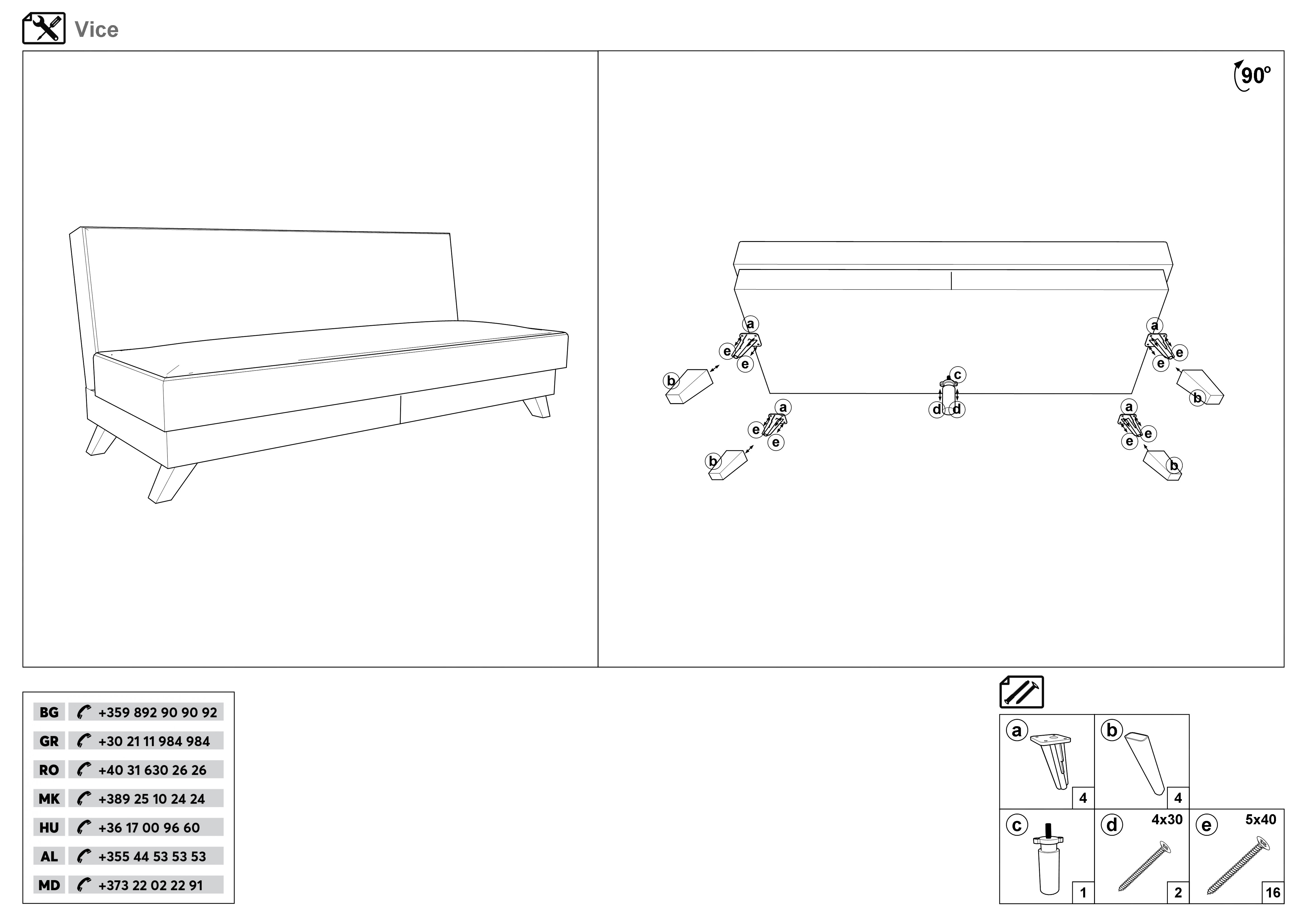 Монтажна схема на продукт - Canapea extensibila click- clack Vais