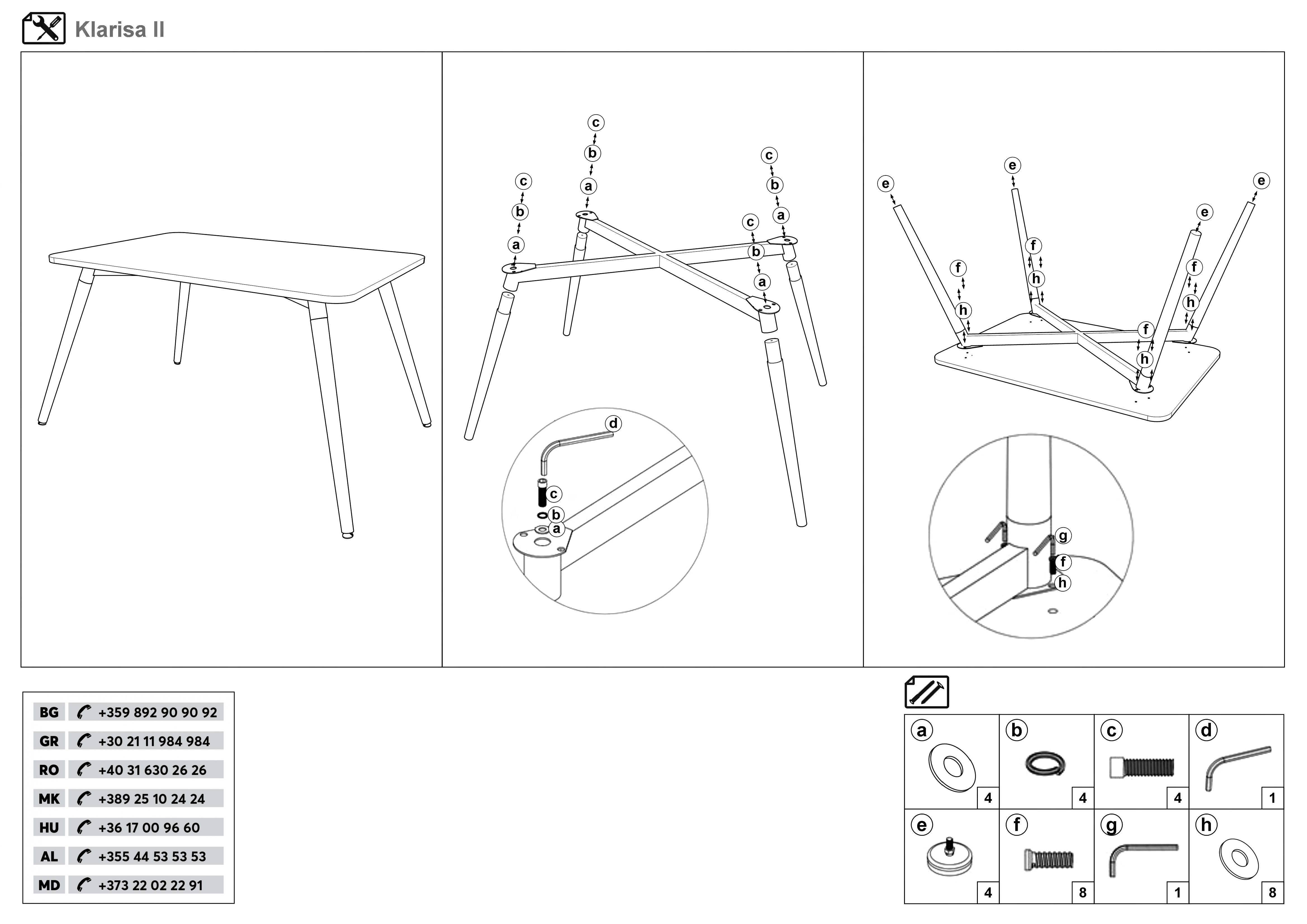Монтажна схема на продукт - Masa dining Klarisa