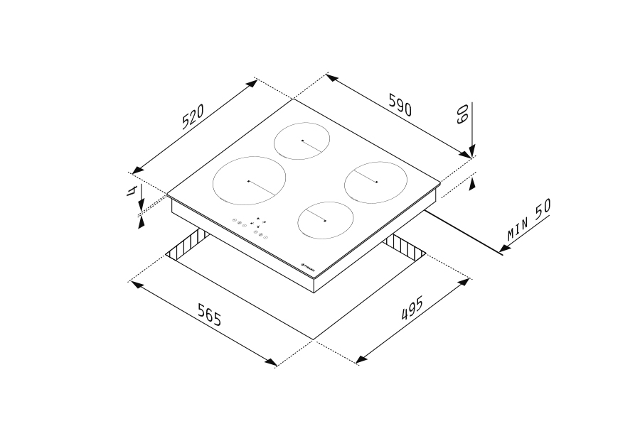 Размери на - Plita cu inductie PYRAMIS , 4 zone Plita cu inductie PYRAMIS , 4 zone