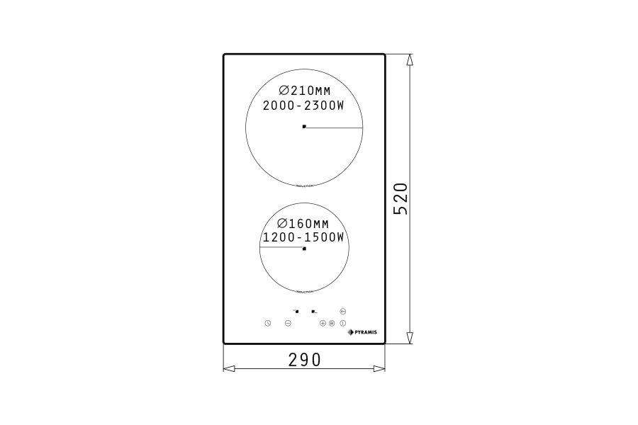 Размери на - Plita cu inductie PYRAMIS, 2 zone Plita cu inductie PYRAMIS, 2 zone