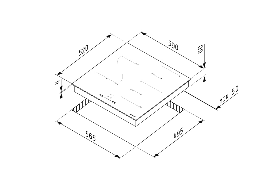 Размери на - Plita cu inductie PYRAMIS , 4 zone Plita cu inductie PYRAMIS , 4 zone