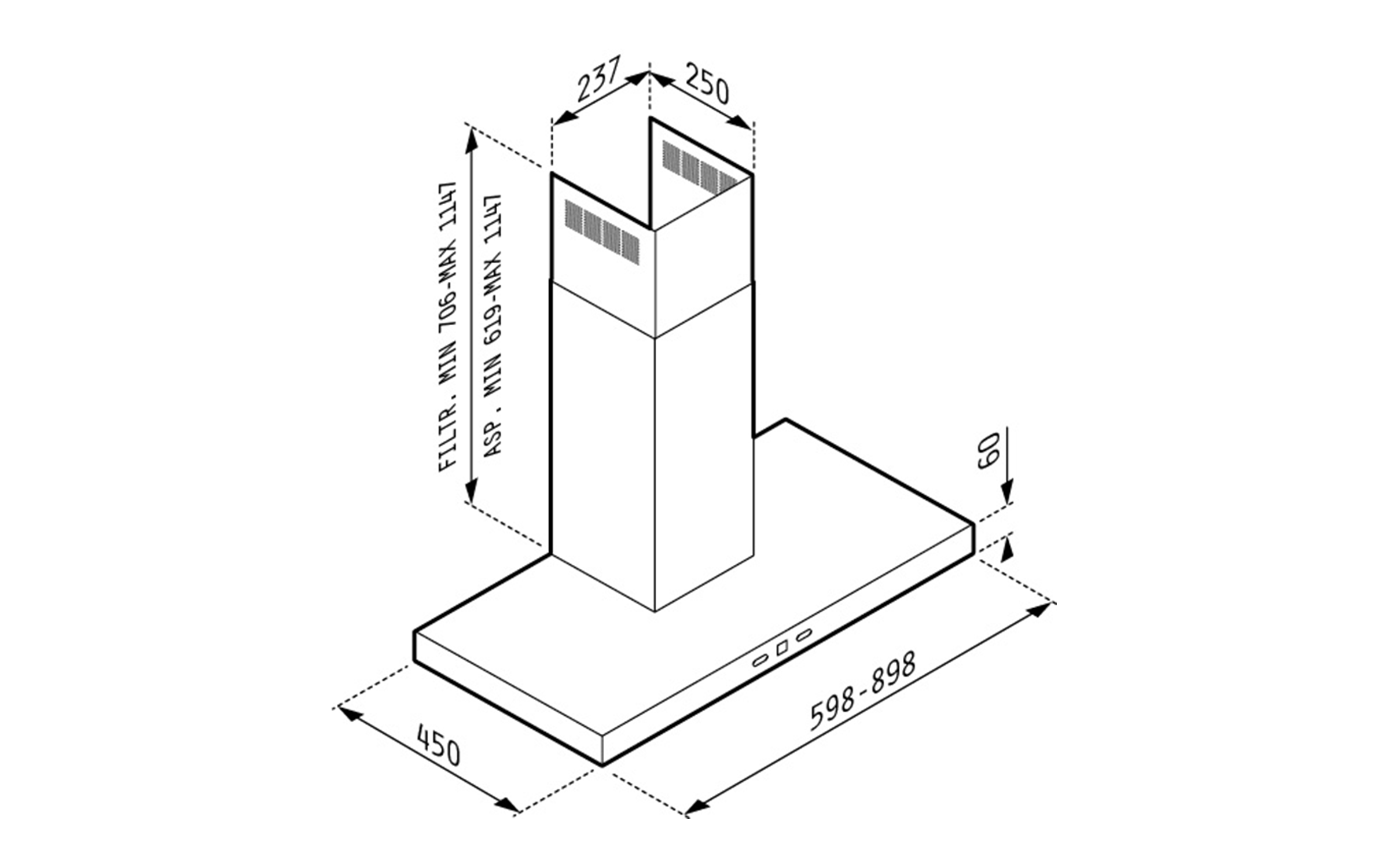 Размери на - Hota Pyramis AGILO BLACK GLASS Hota Pyramis AGILO BLACK GLASS