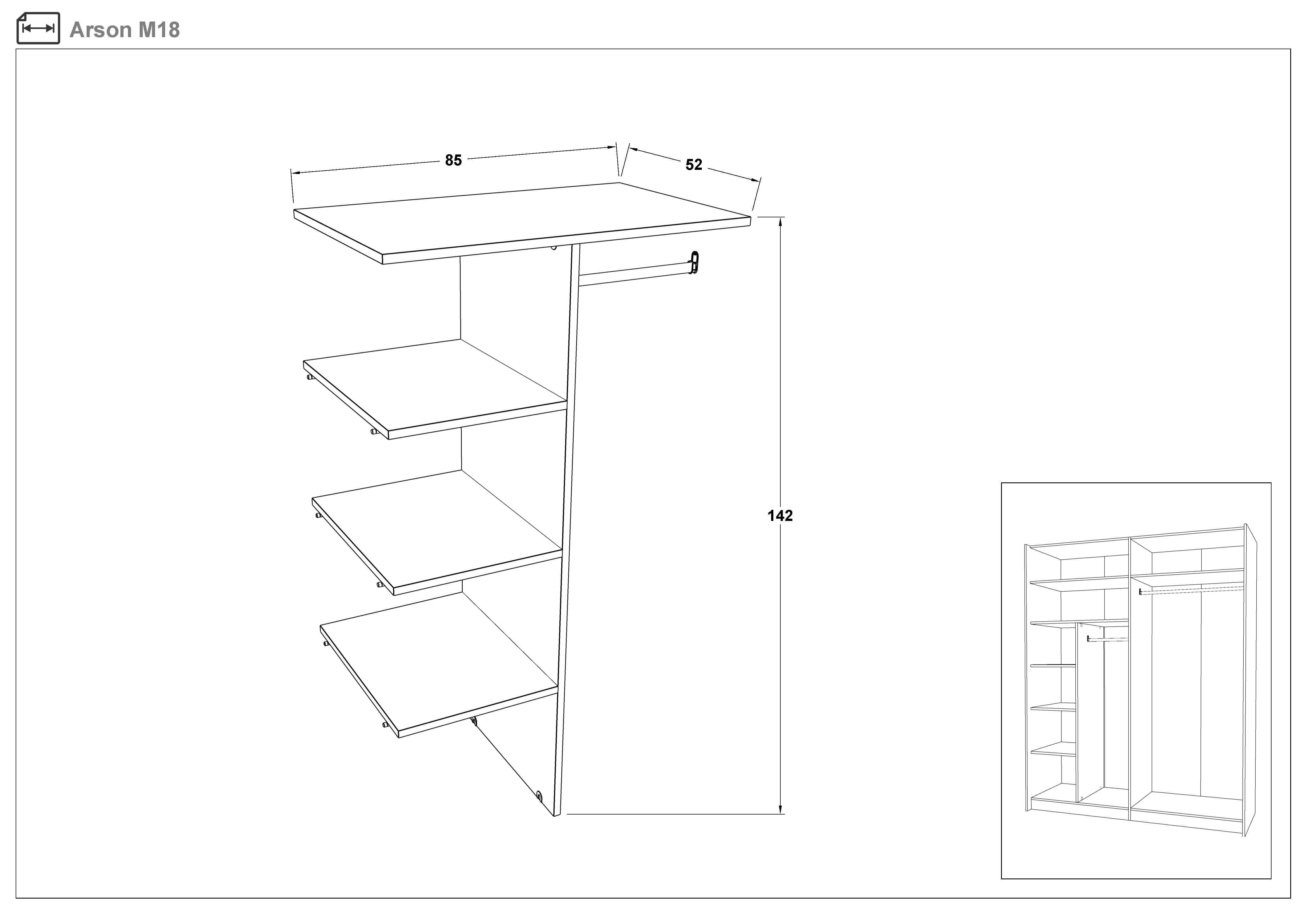 Размери на - Despartitor cu  rafturi Arson M18 Despartitor cu  rafturi Arson M18