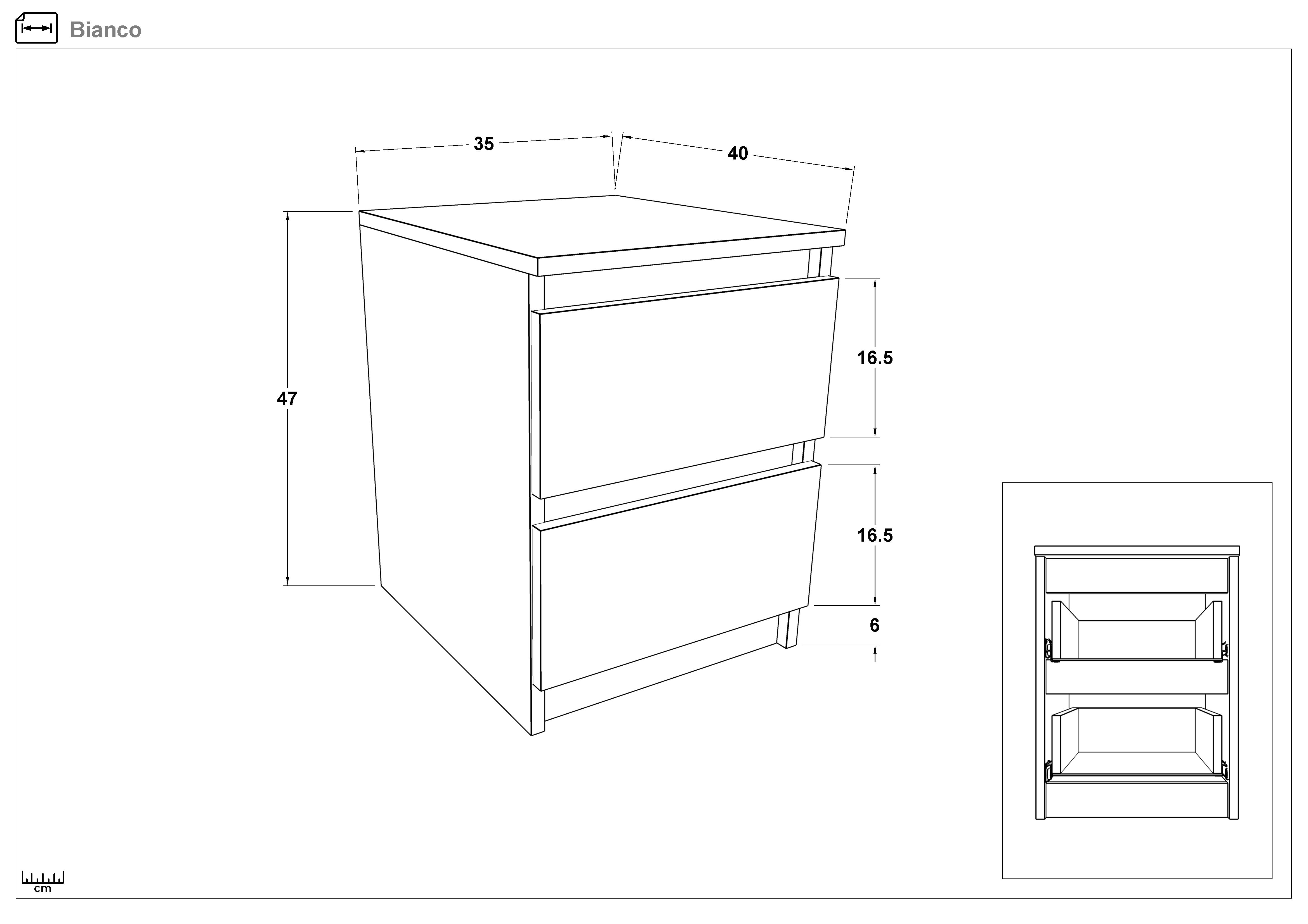 Размери на - Noptiera Bianco Noptiera Bianco