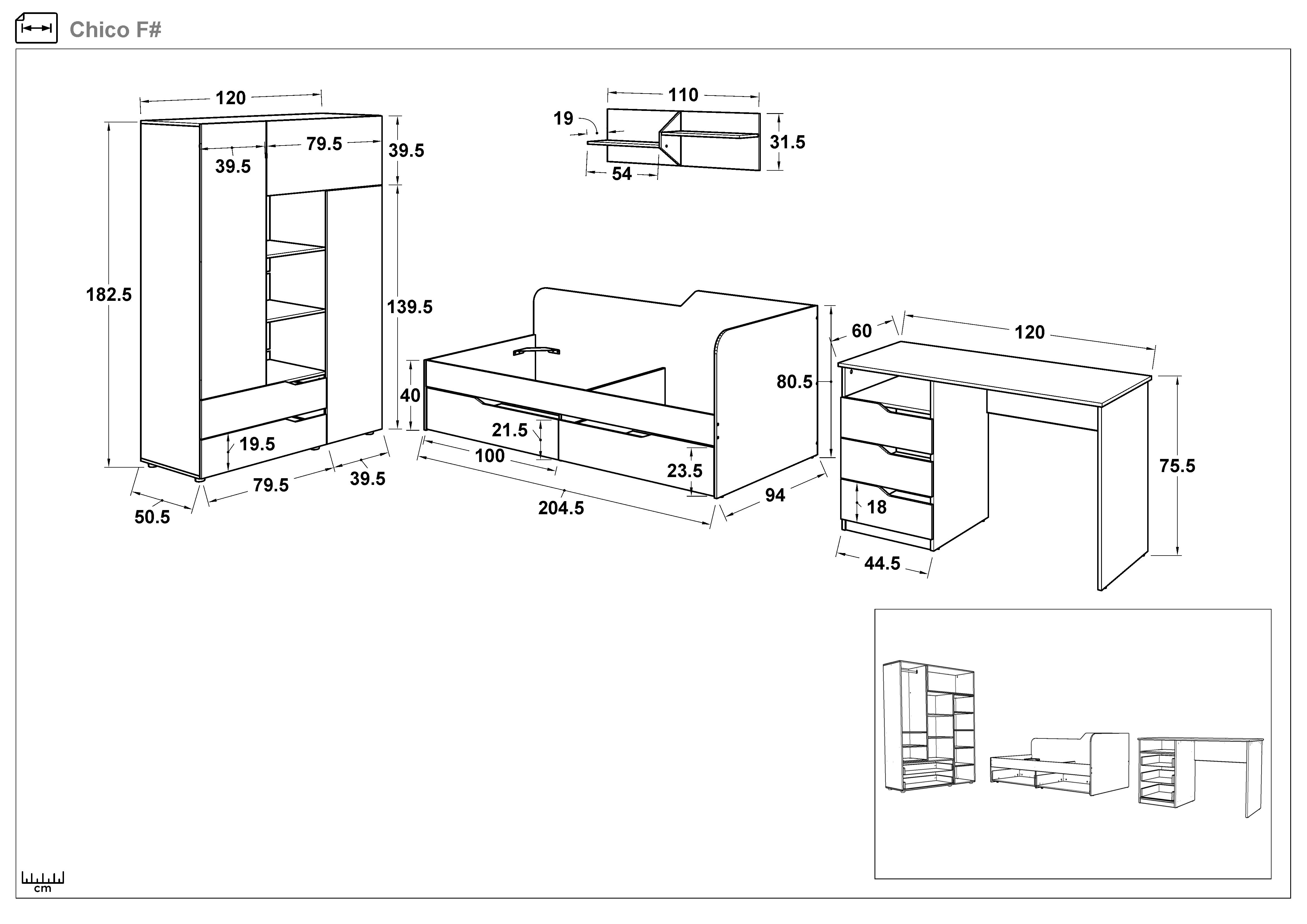 Размери на - Set dormitor 90/200 Chico Set dormitor 90/200 Chico