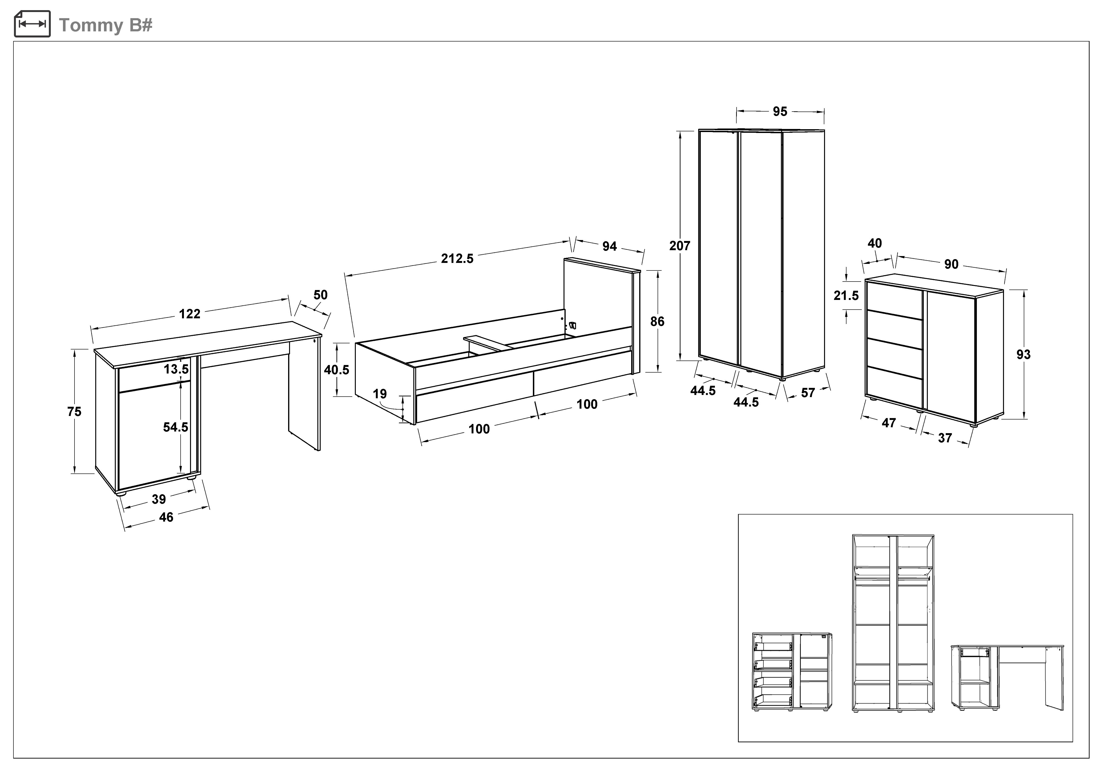 Размери на - Set dormitor 90/200 Tomi + saltea Set dormitor 90/200 Tomi + saltea