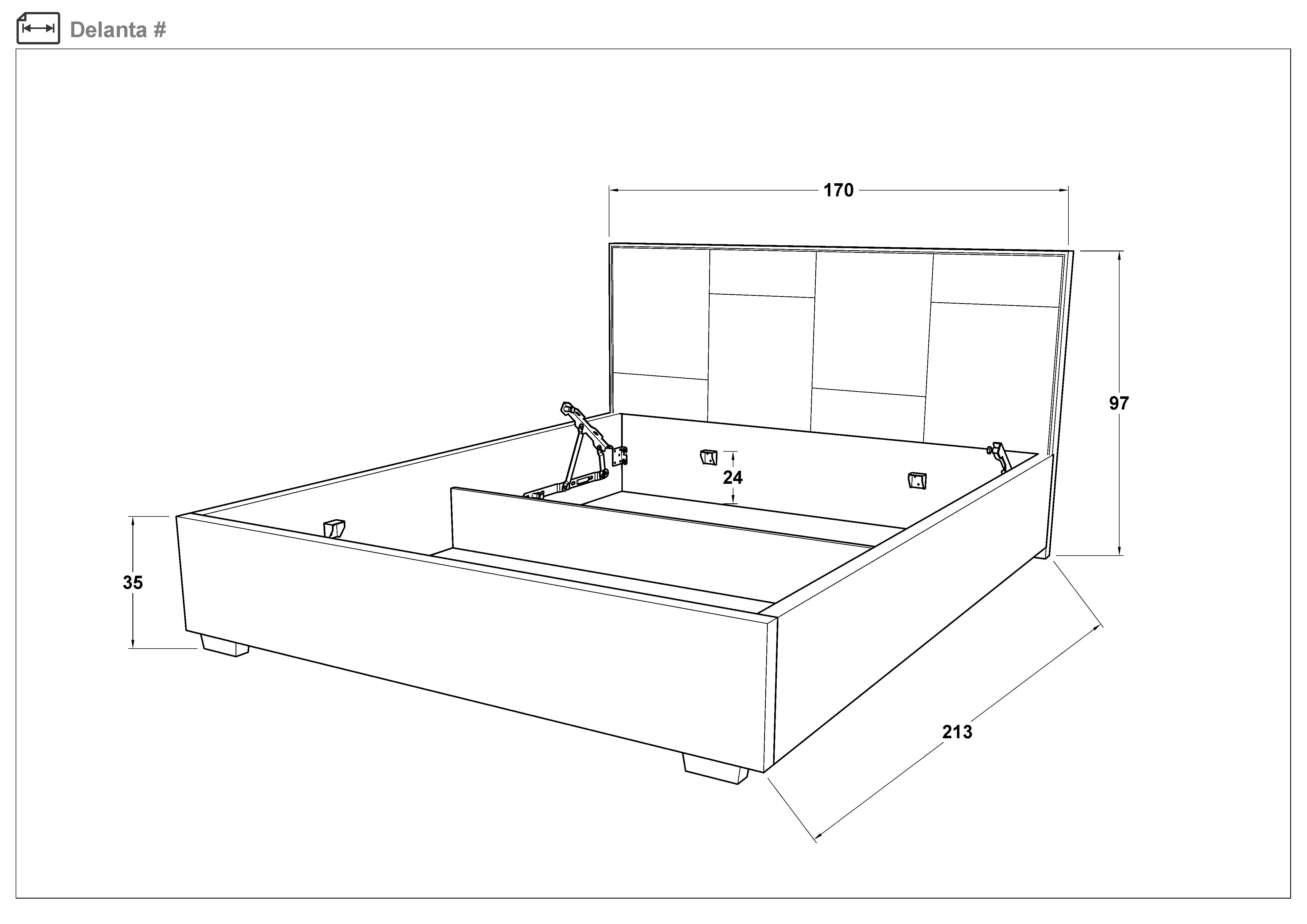 Размери на - Pat dublu tapitat 160/200 Delanta Pat dublu tapitat 160/200 Delanta