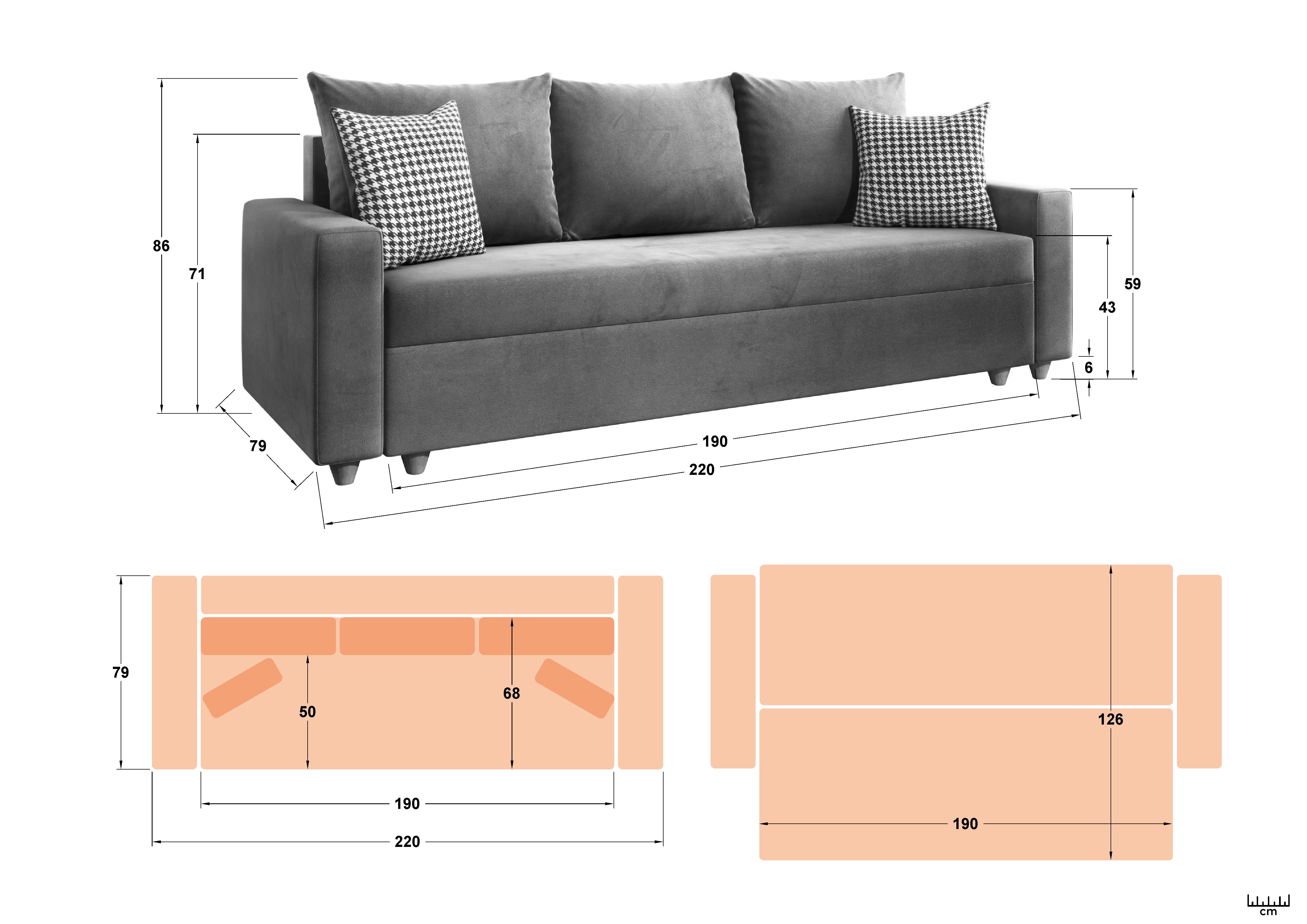 Размери на - Canapea extensibila Fabiola Canapea extensibila Fabiola