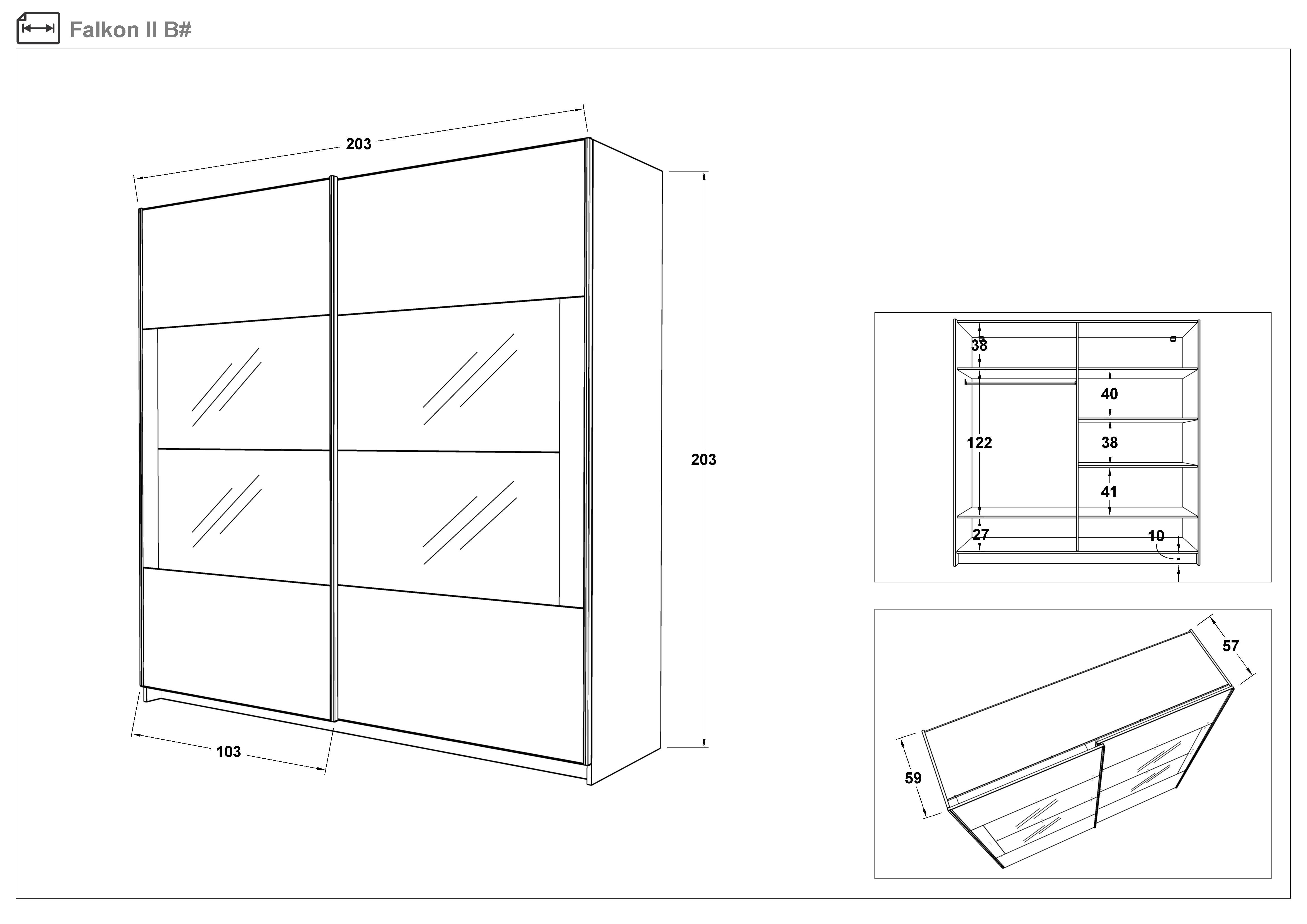 Размери на - Dulap cu usi glisante Falcon II Dulap cu usi glisante Falcon II