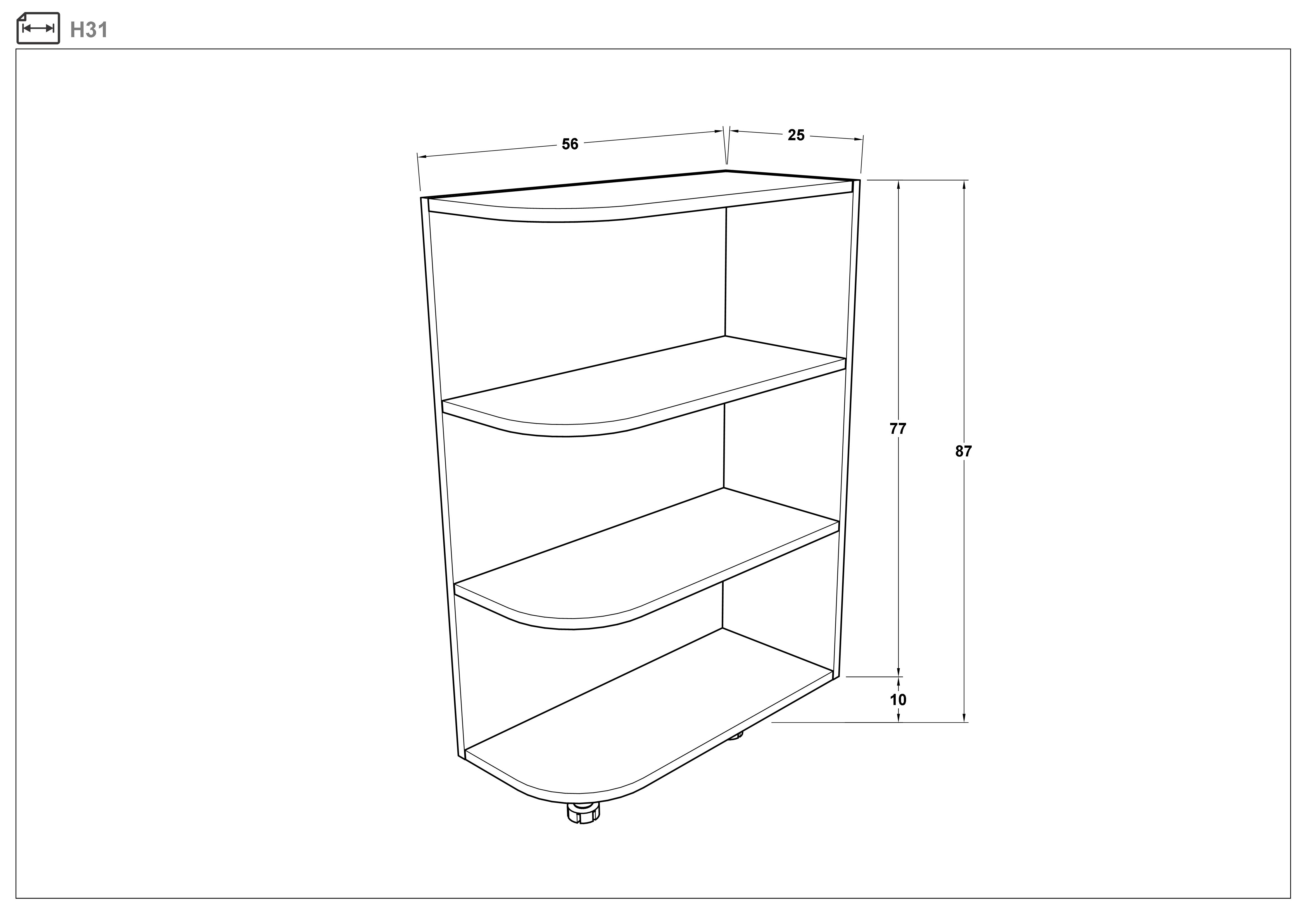 Размери на - Dulap de bucatarie de  colt exterior,parte inferioara, Dakota 31 Dulap de bucatarie de  colt exterior,parte inferioara, Dakota 31