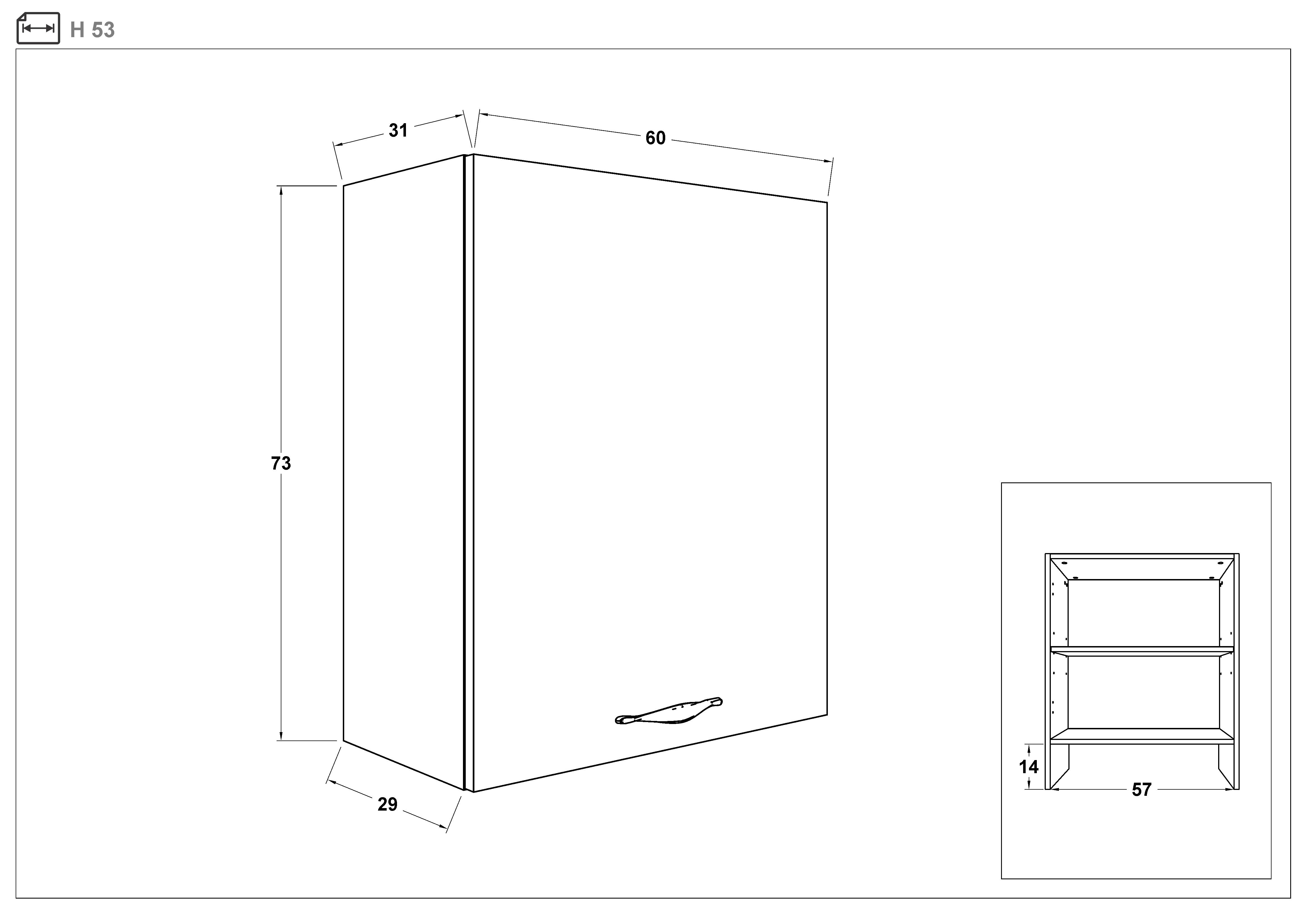 Размери на - Dulap de bucatarie Hana 53 stanga Dulap de bucatarie Hana 53 stanga