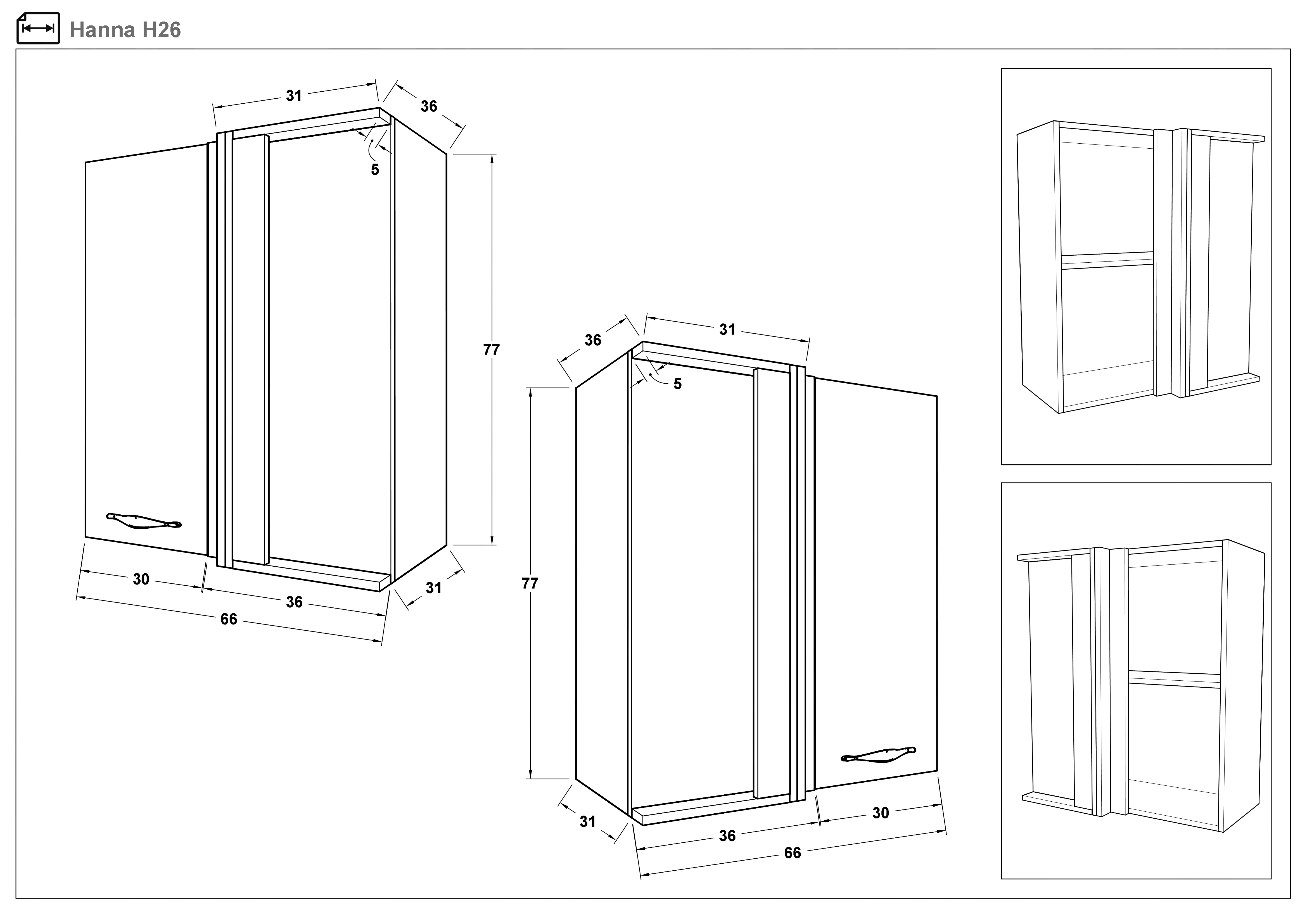 Размери на - Dulap de bucatarie de colt ,Hana 26 Dulap de bucatarie de colt ,Hana 26