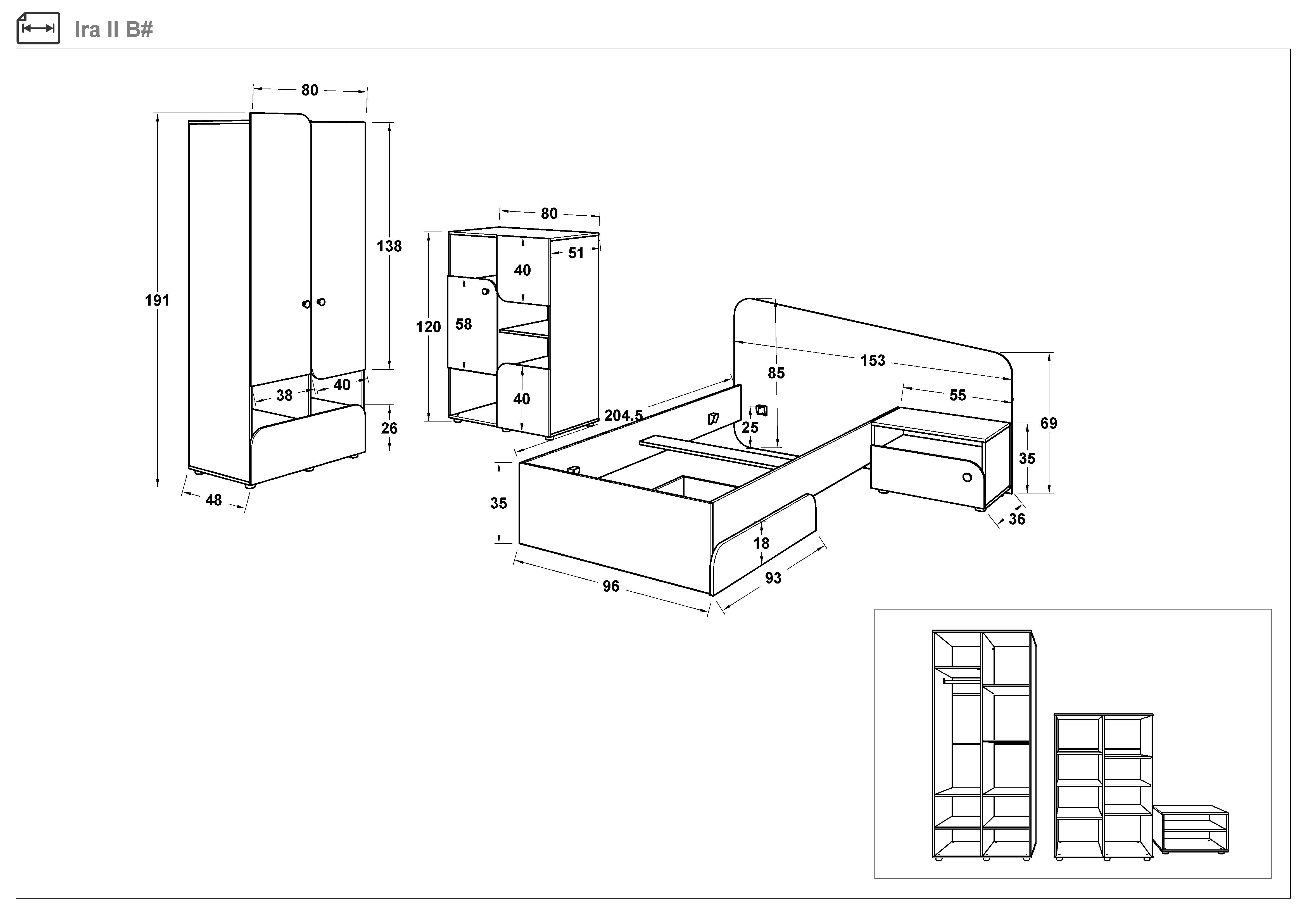Размери на - Set dormitor 90/200 Ira + saltea Set dormitor 90/200 Ira + saltea