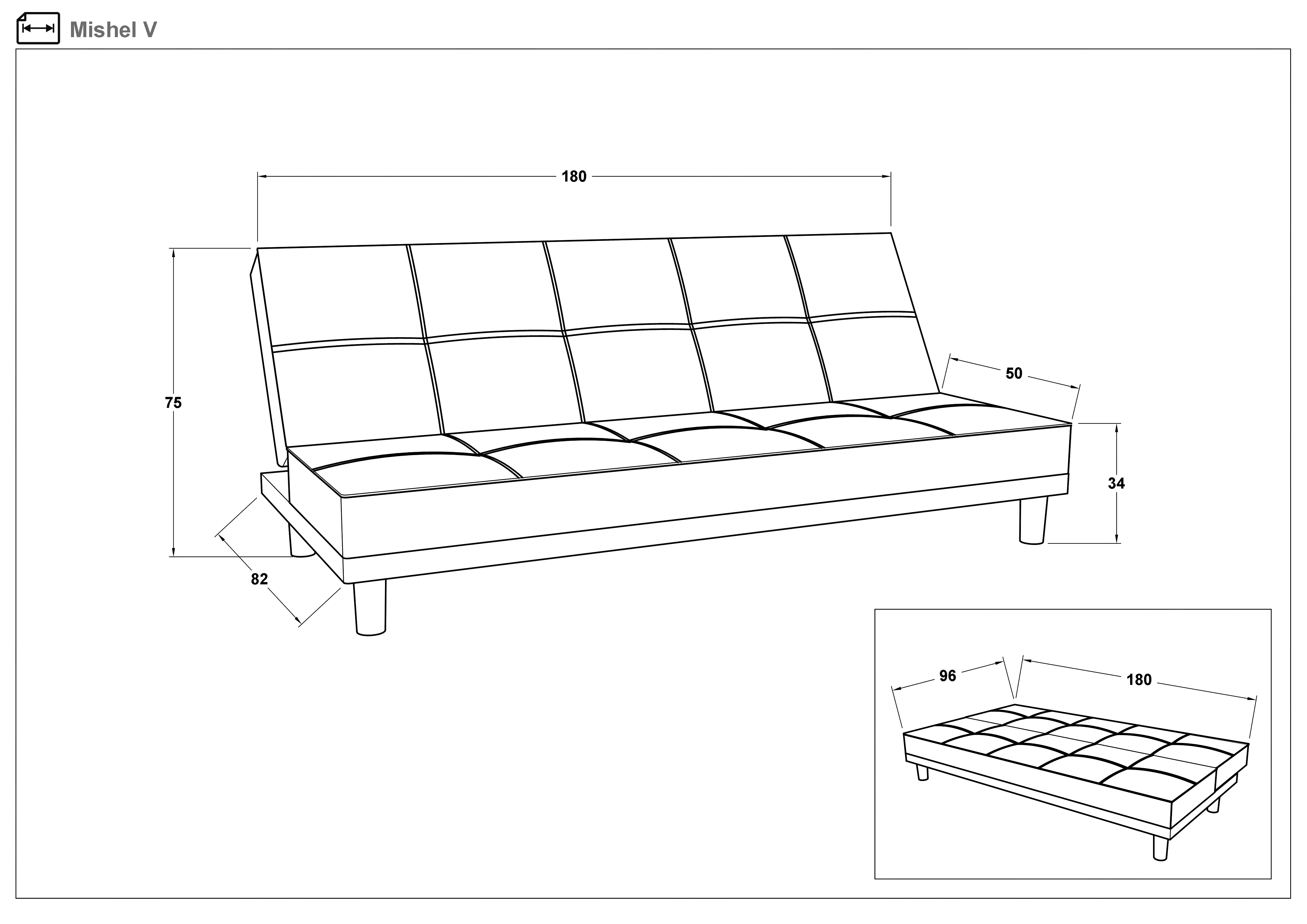Размери на - Canapea extensibila click- clack Mishel V Canapea extensibila click- clack Mishel V