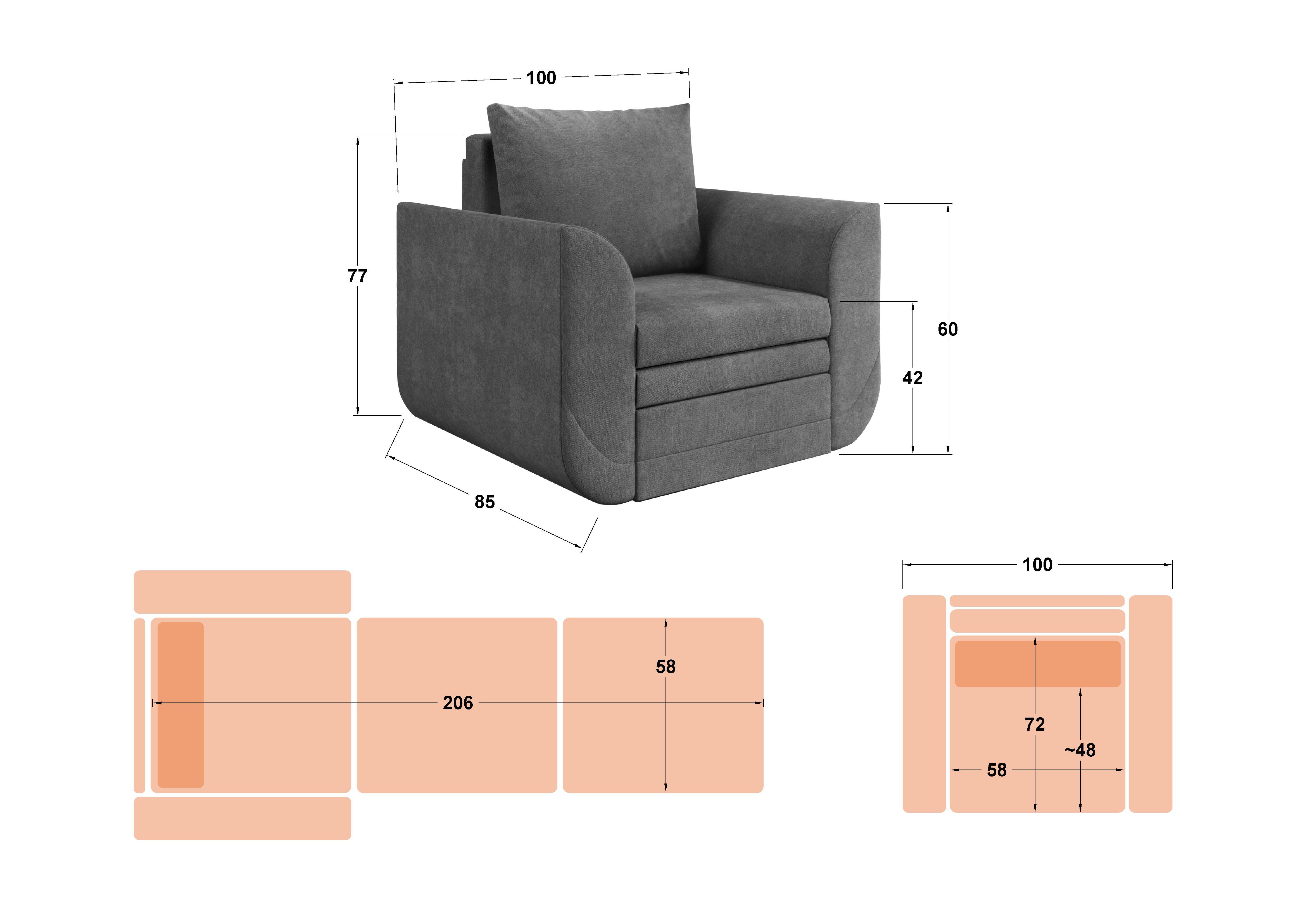 Размери на - Fotoliu extensibil Modus Fotoliu extensibil Modus