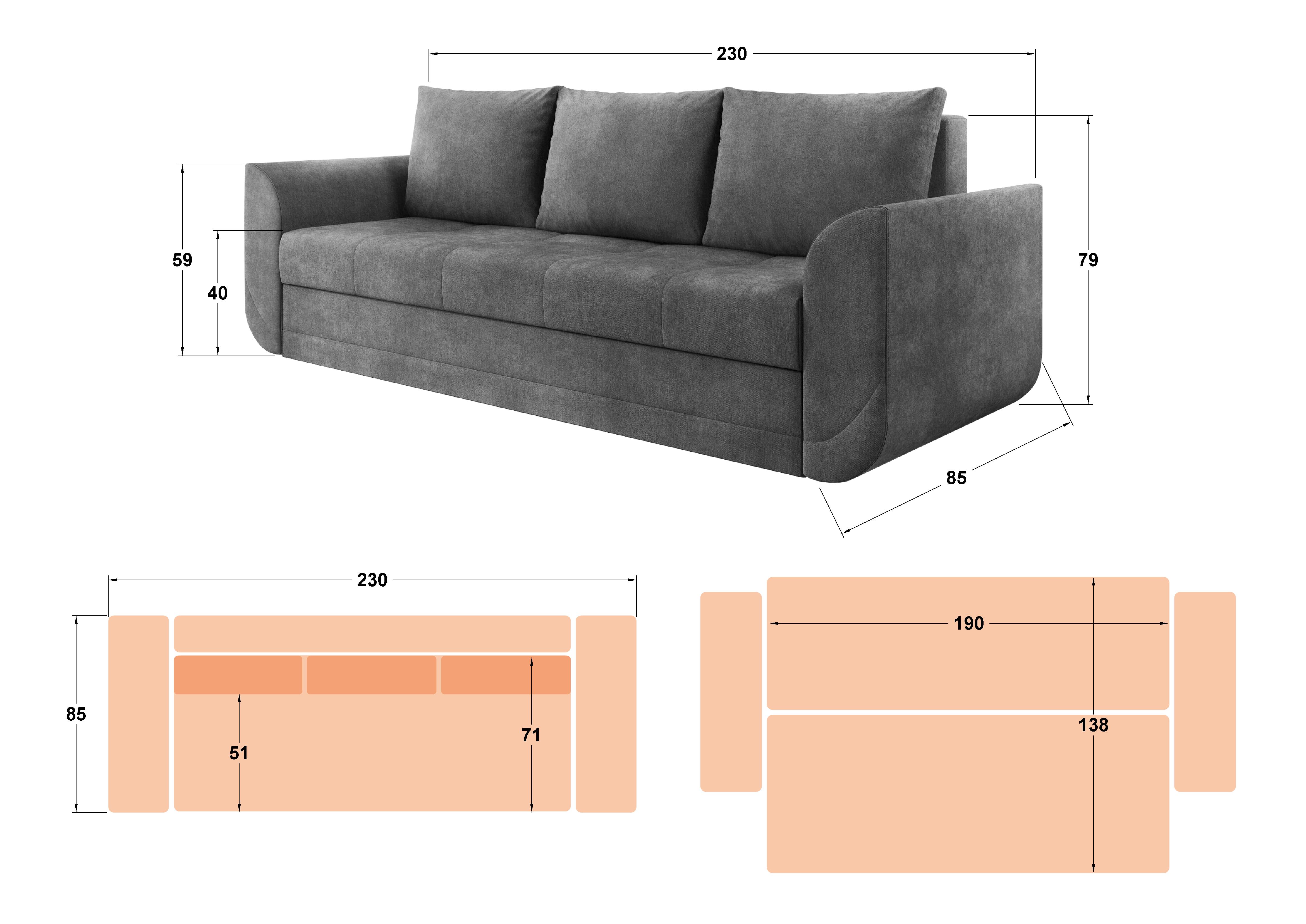 Размери на - Canapea 3 locuri Modus Canapea 3 locuri Modus
