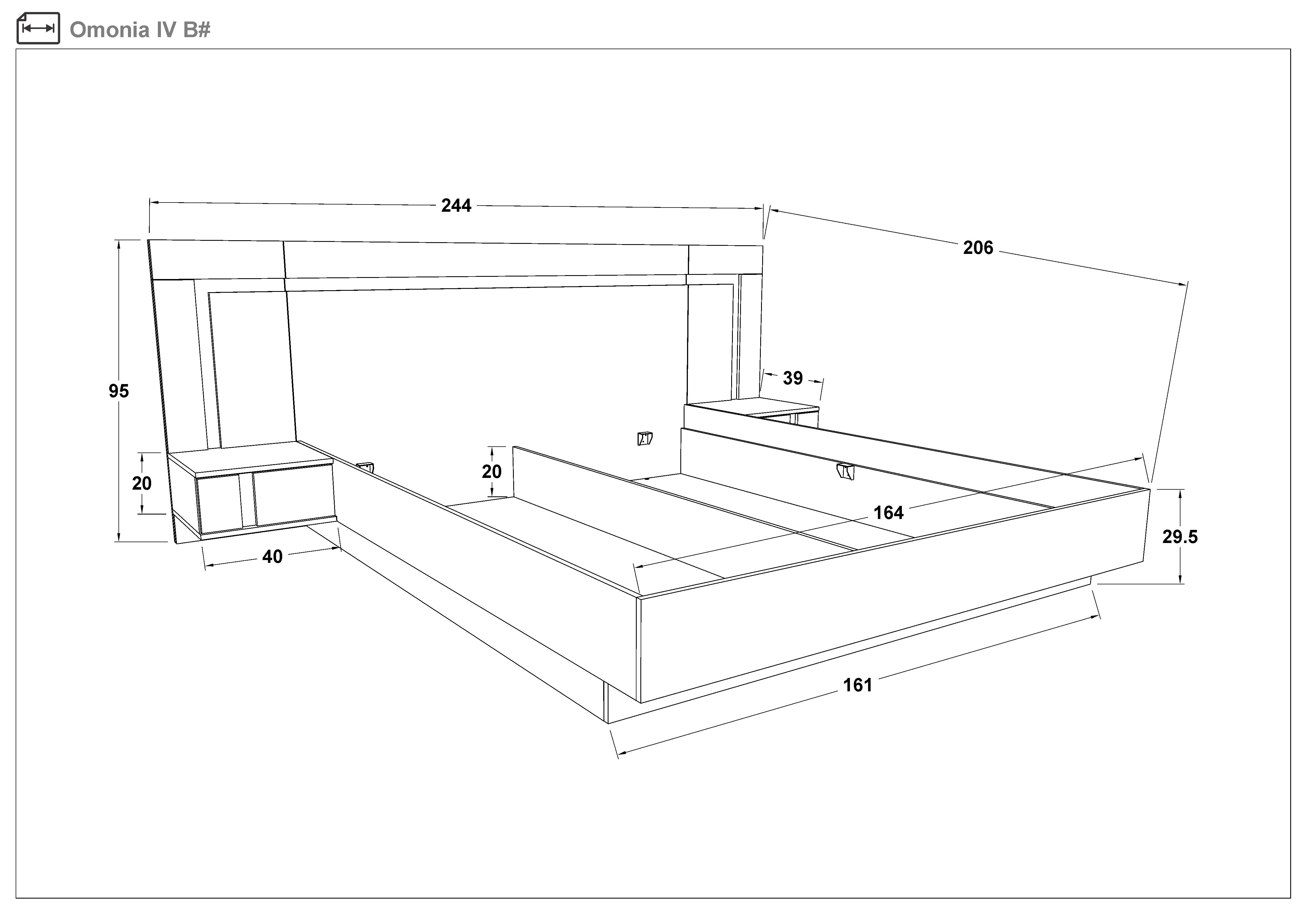 Размери на - Set dormitor 160/200 Omonia S + saltea Set dormitor 160/200 Omonia S + saltea