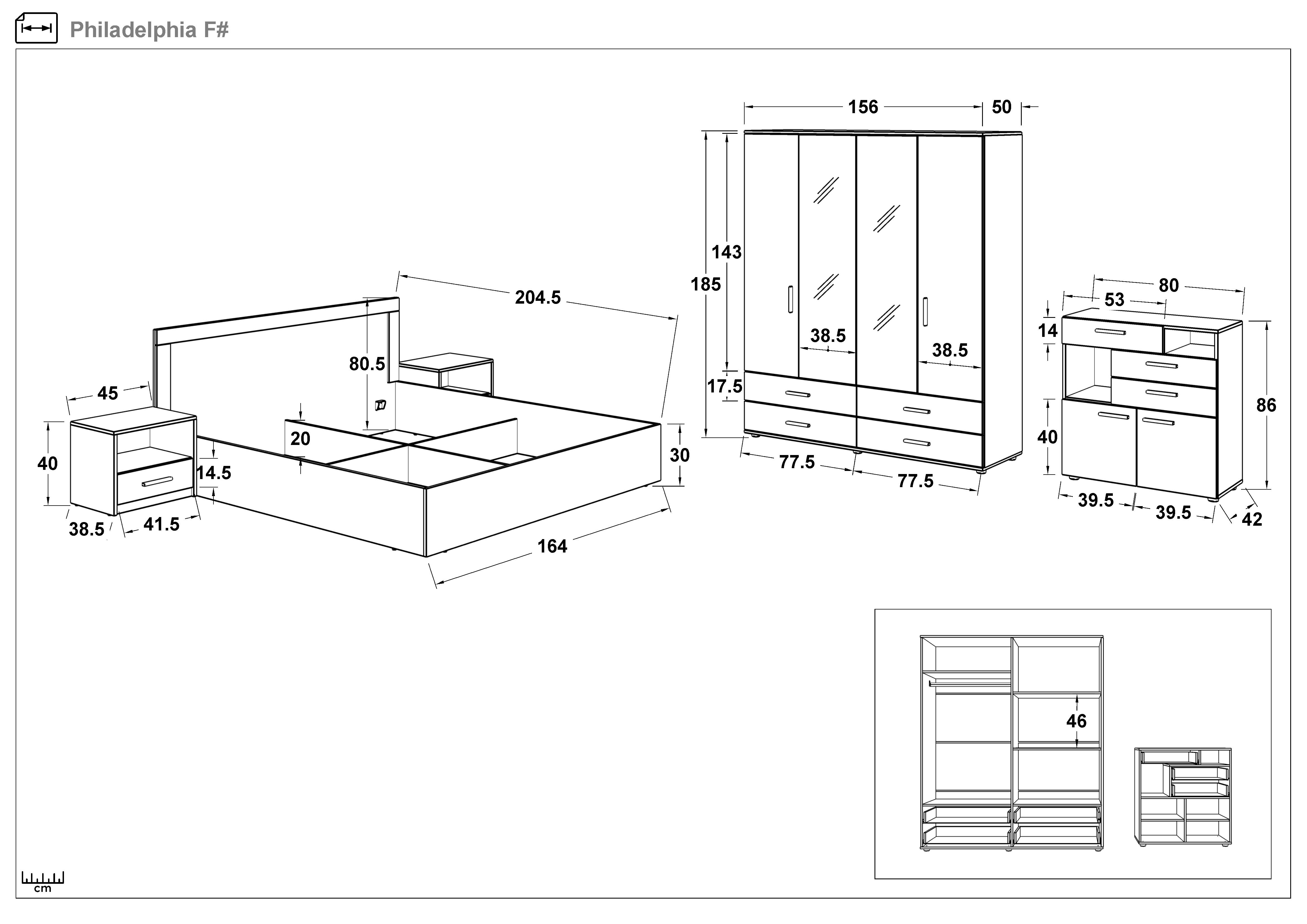 Размери на - Set dormitor 160/200 Philadelphia Set dormitor 160/200 Philadelphia