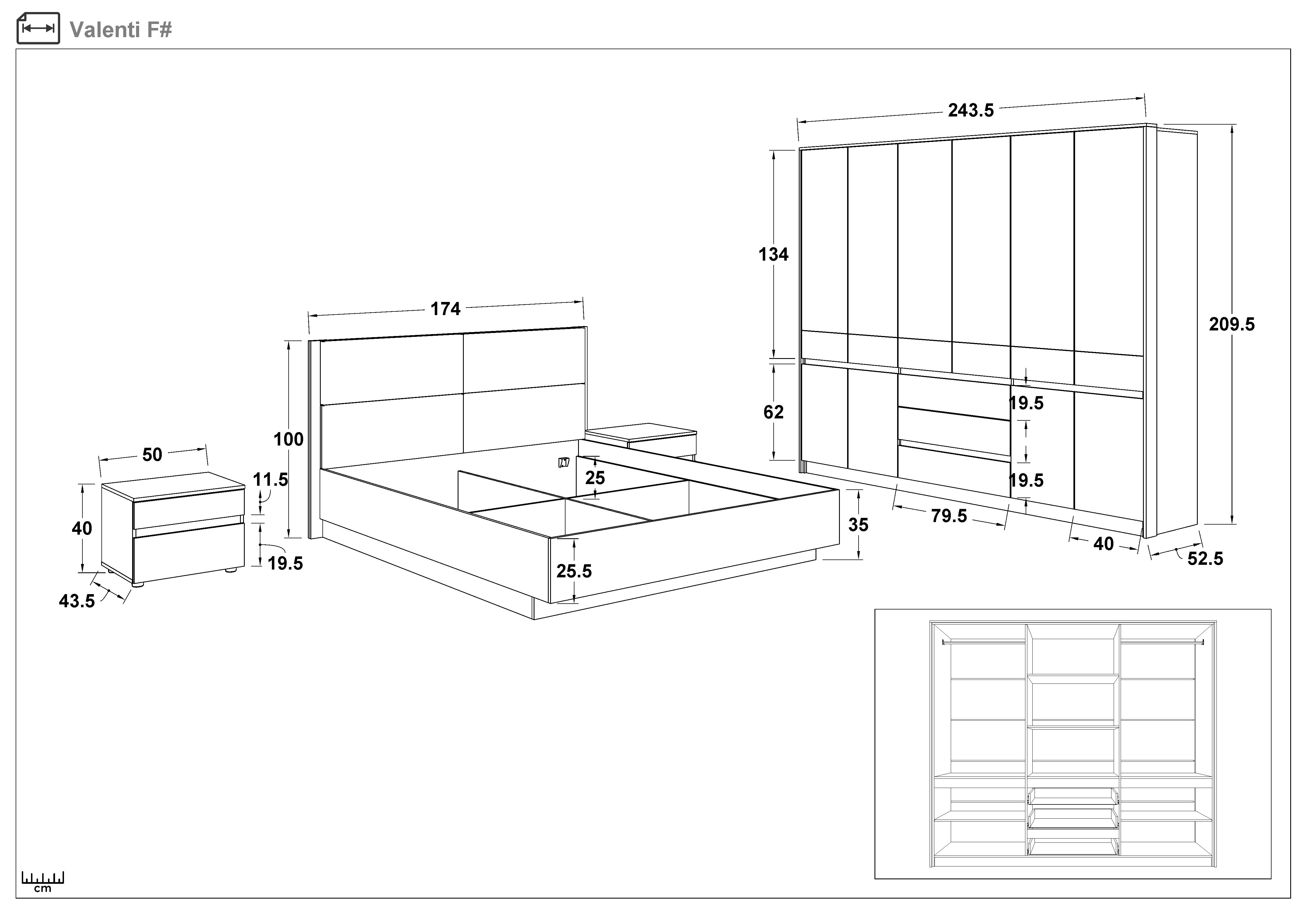 Размери на - Set dormitor 160/200 Valenti + saltea Set dormitor 160/200 Valenti + saltea