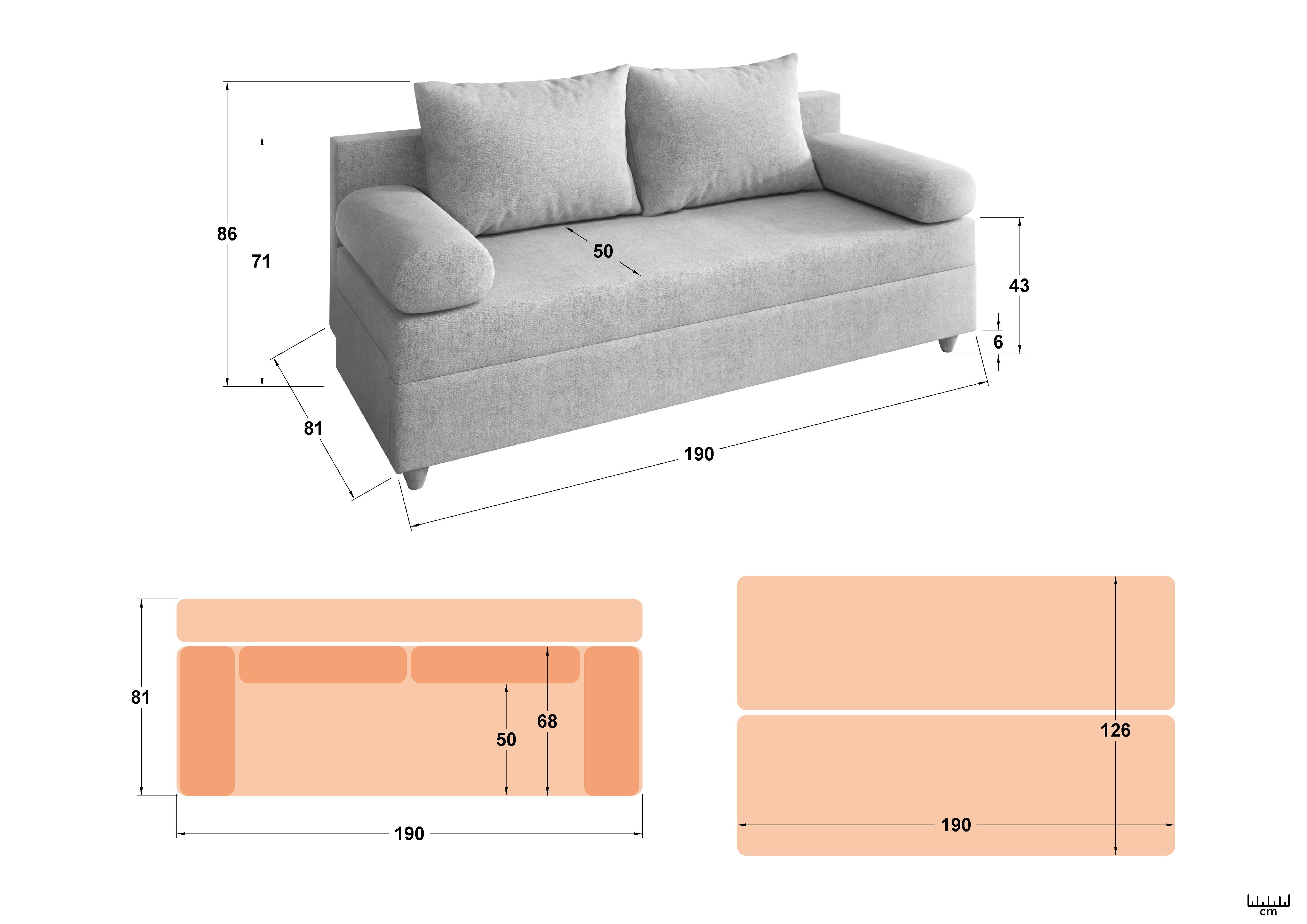 Размери на - Canapea extensibila Vitaro Canapea extensibila Vitaro