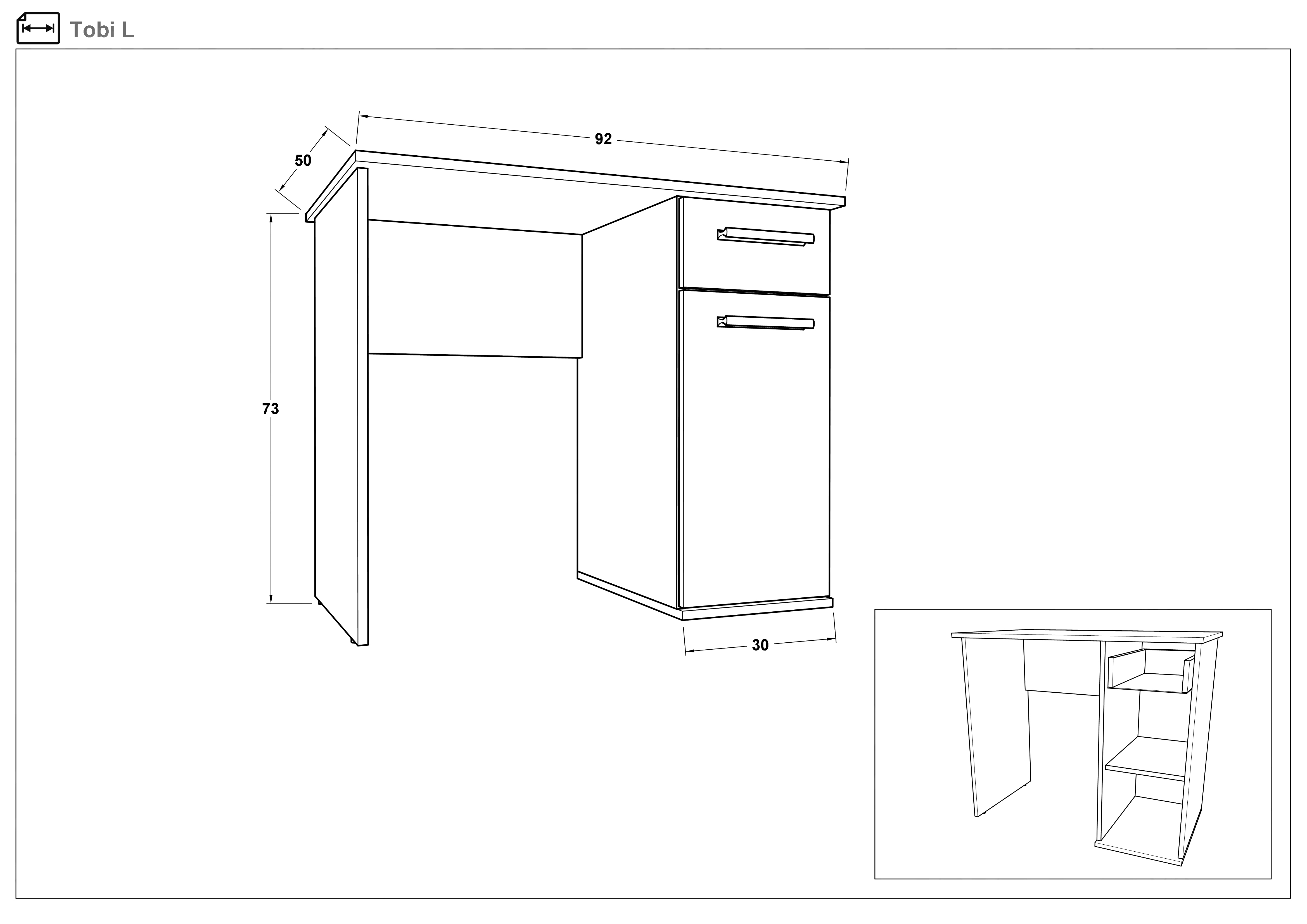 Размери на - Birou Toby L Birou Toby L