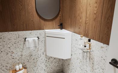 Dulap PVC de colt pentru baie cu chiuveta Dulap PVC de colt pentru baie cu chiuveta