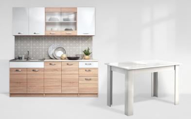 Bucatarie Vega + masa dining Doni Bucatarie cu blat inclus + masa dining