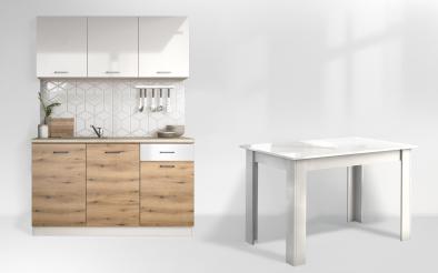 Bucatarie Lora 5 + masa dining Doni Bucatarie cu blat termic inclus + masa dining