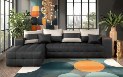 Coltar extensibil Melvin cu  brat mini etajera Coltar extensibil cu  brat mini etajera, L297 B90/180 H70 cm