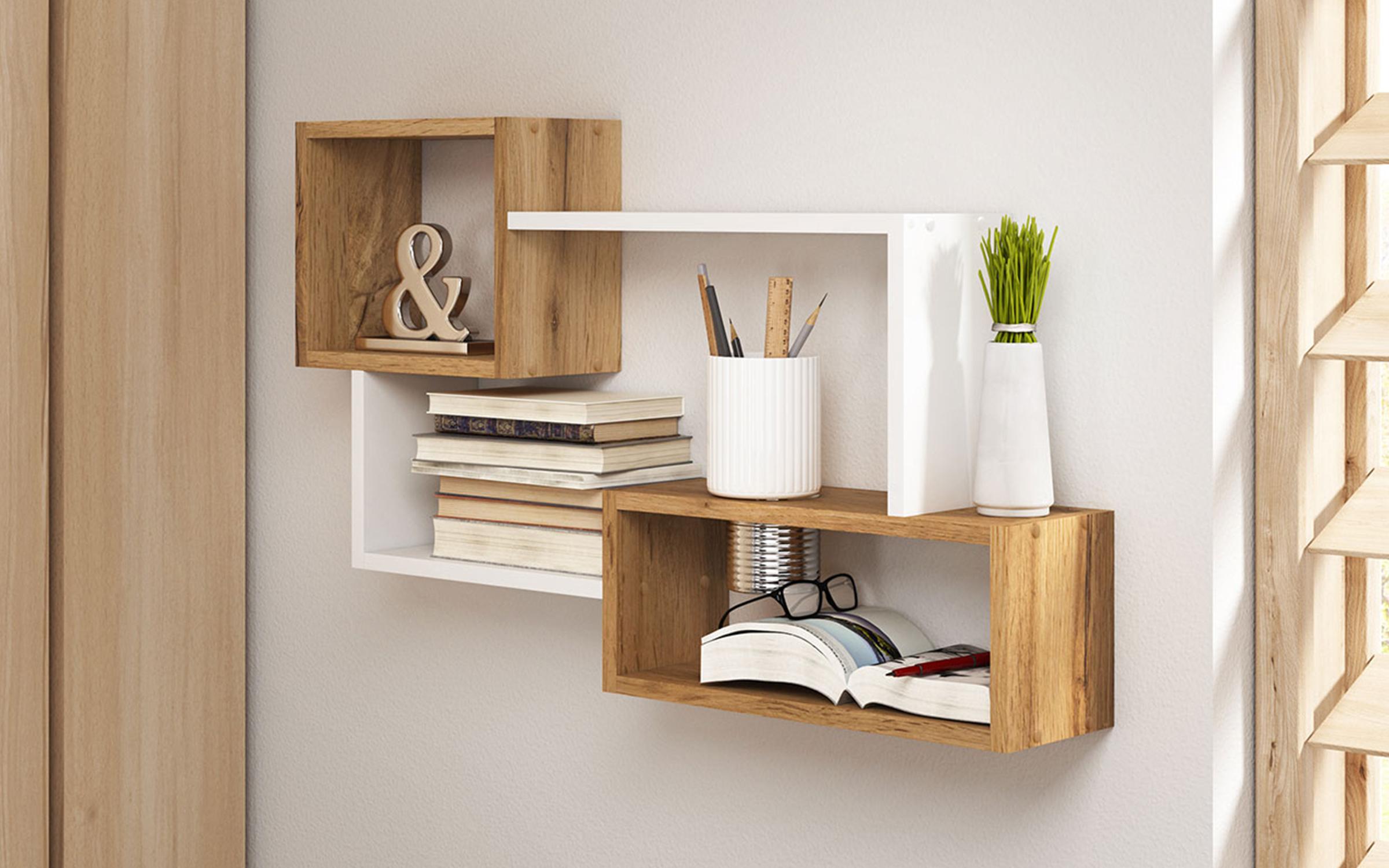 Etajera Alur, stejar wotan + alb lucios  1