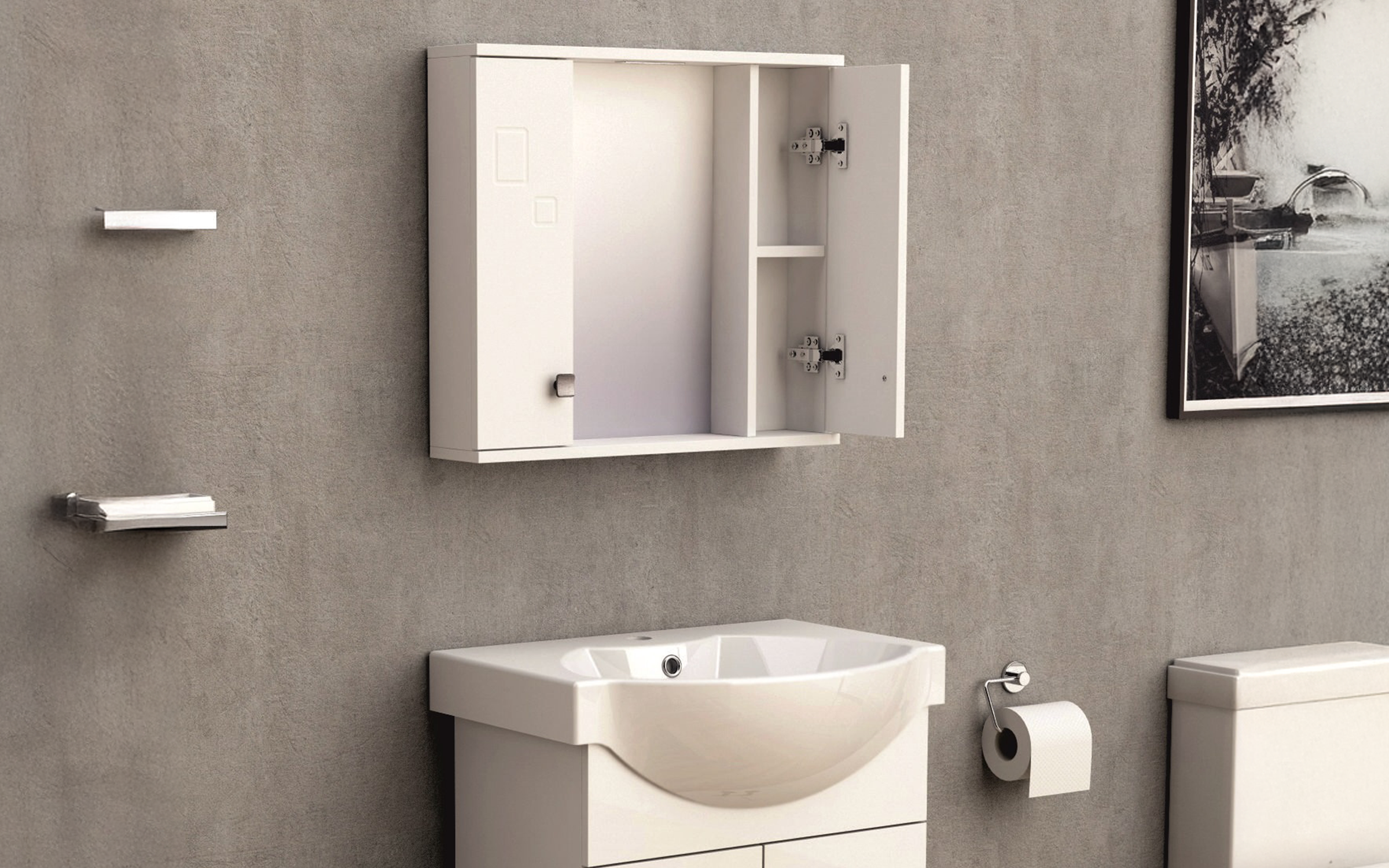 Dulap PVC pentru baie cu oglinda ICMC1034-60 PVC dulap cu oglinda pentru baie, alb  2