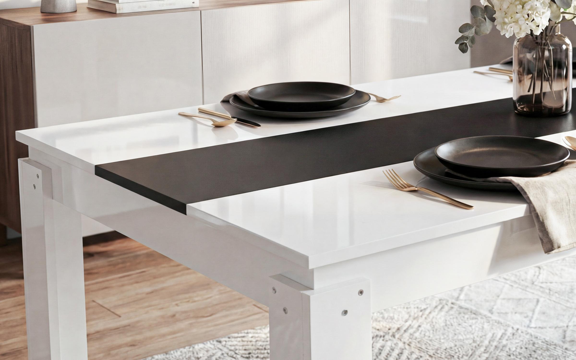 Masa dining Fenix 160, alb + negru lucios  3