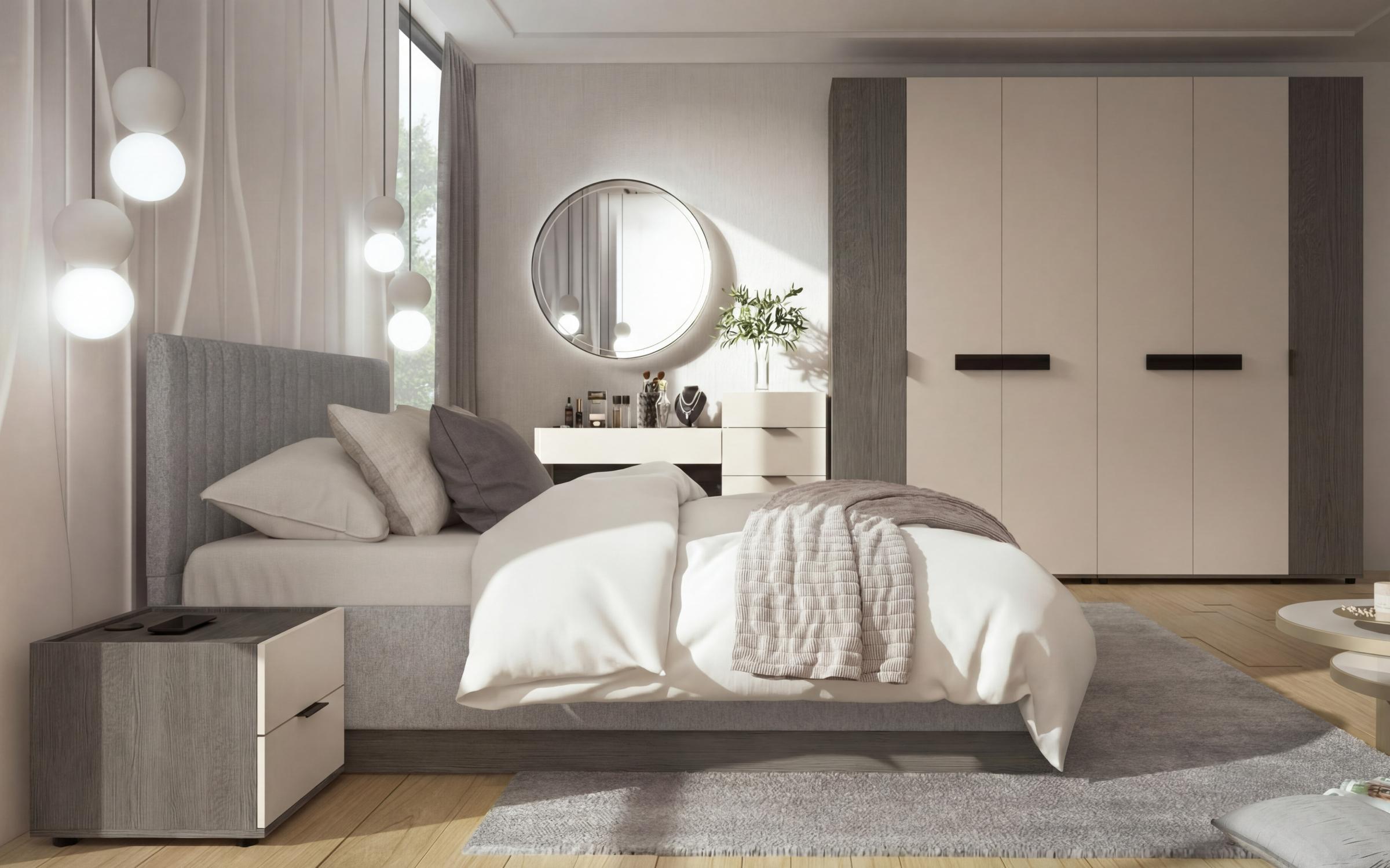 Set dormitor 160/200 cu incarcator wireless pentru telefon Novela + saltea, stejar antracit + casmir  4