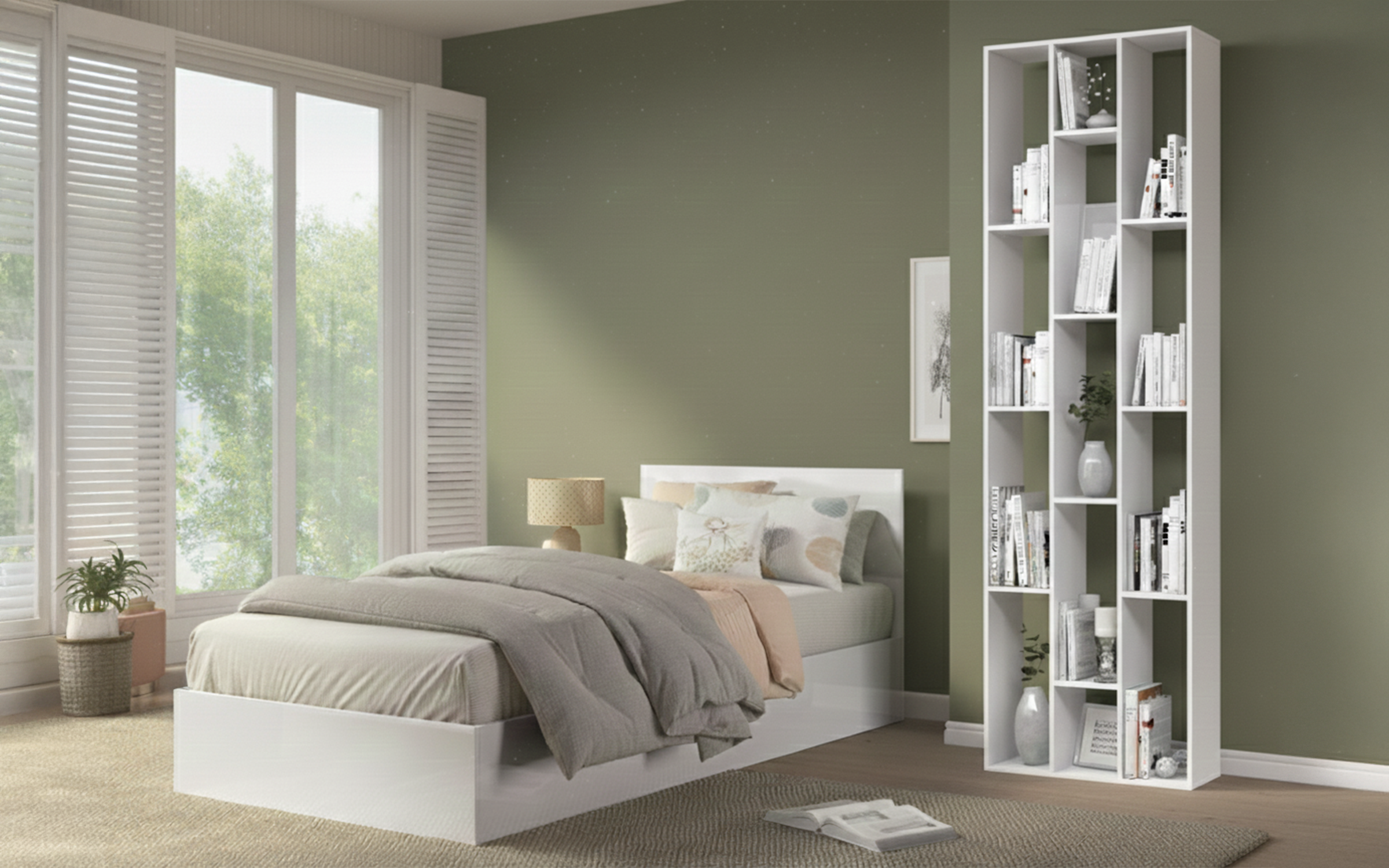 Set Pat Izi 90/200 + etajera Stain, alb lucios  1