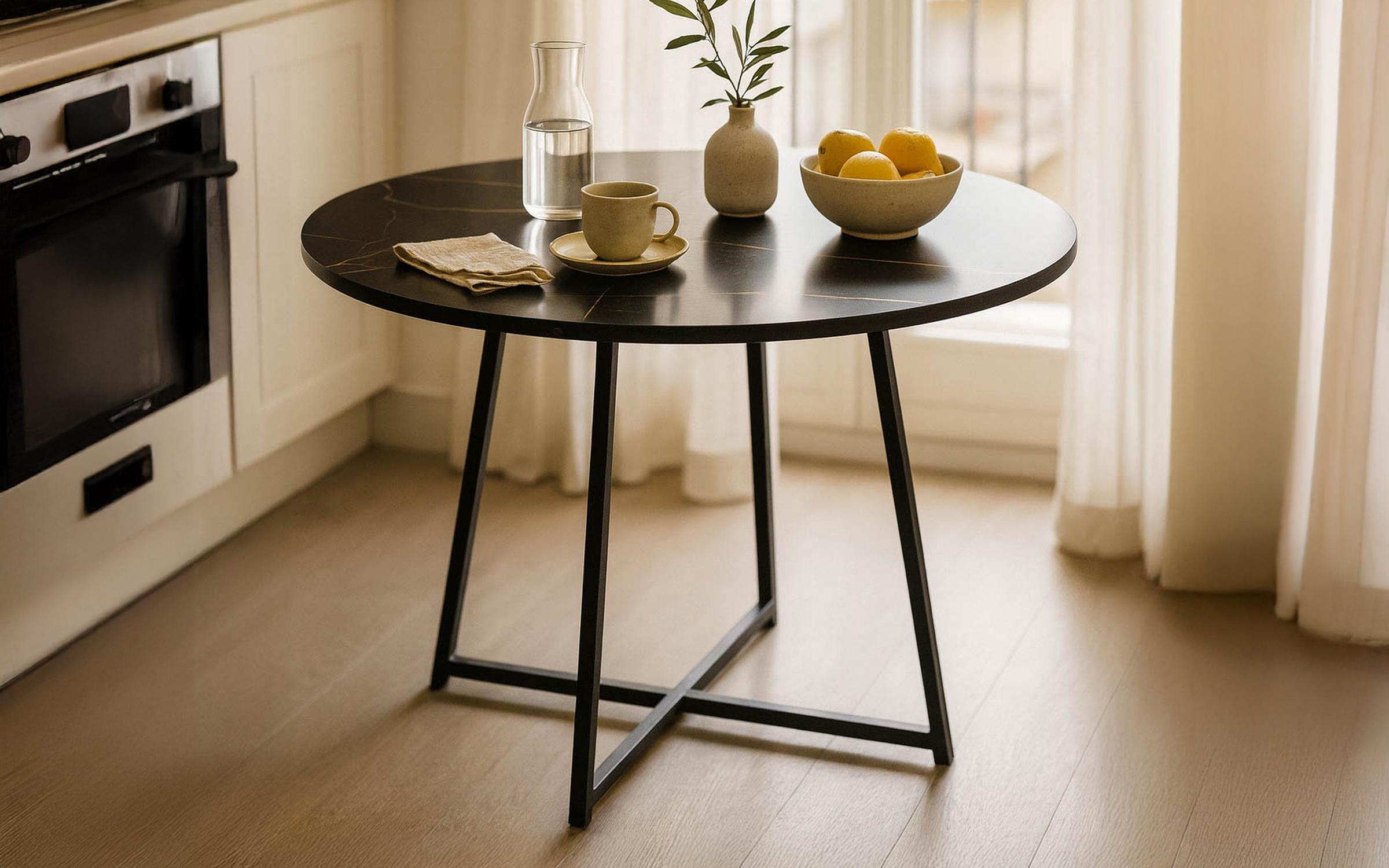 Masa dining Sara, marmura neagra + negru  1