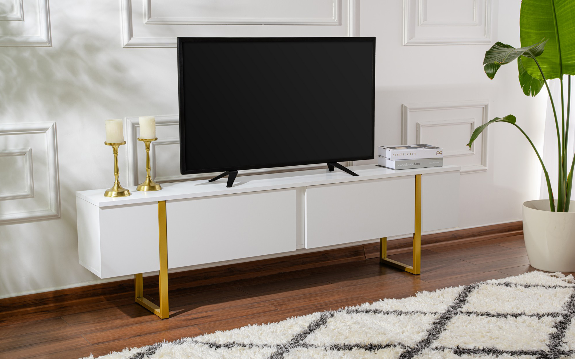 Modul TV Serenity, alb + auriu  1