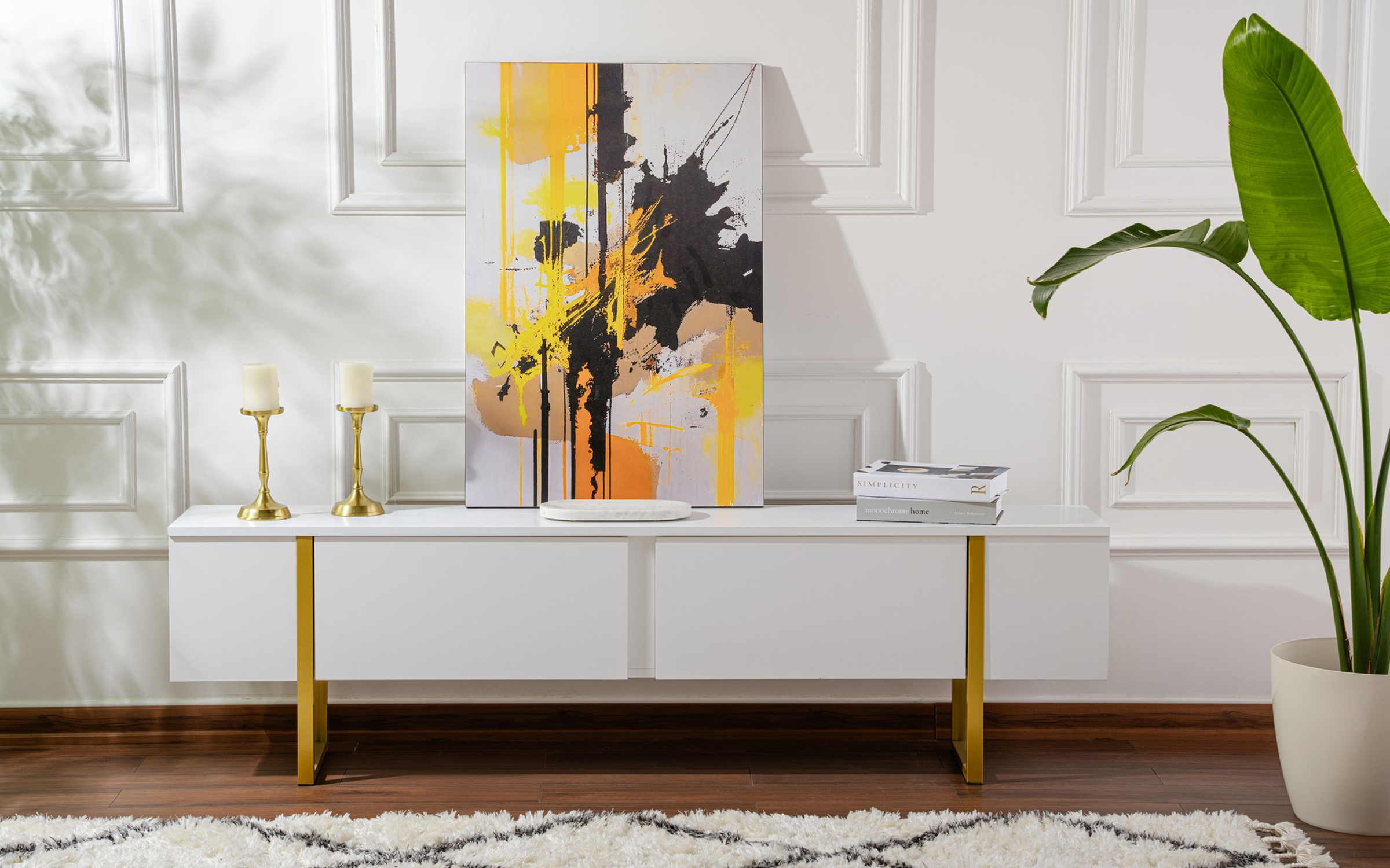 Modul TV Serenity, alb + auriu  3